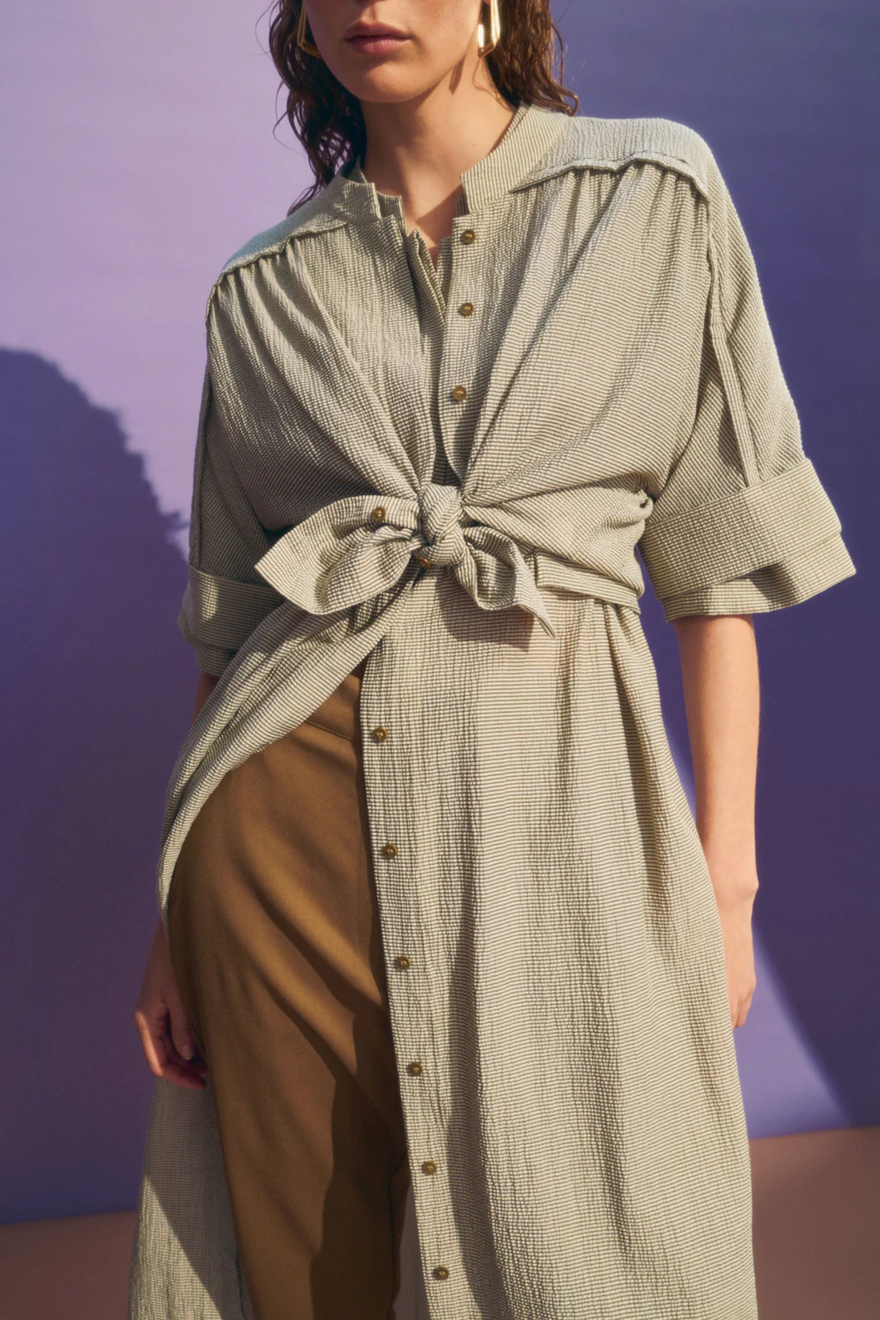 Elk Porta Dress - Olive Stripe
