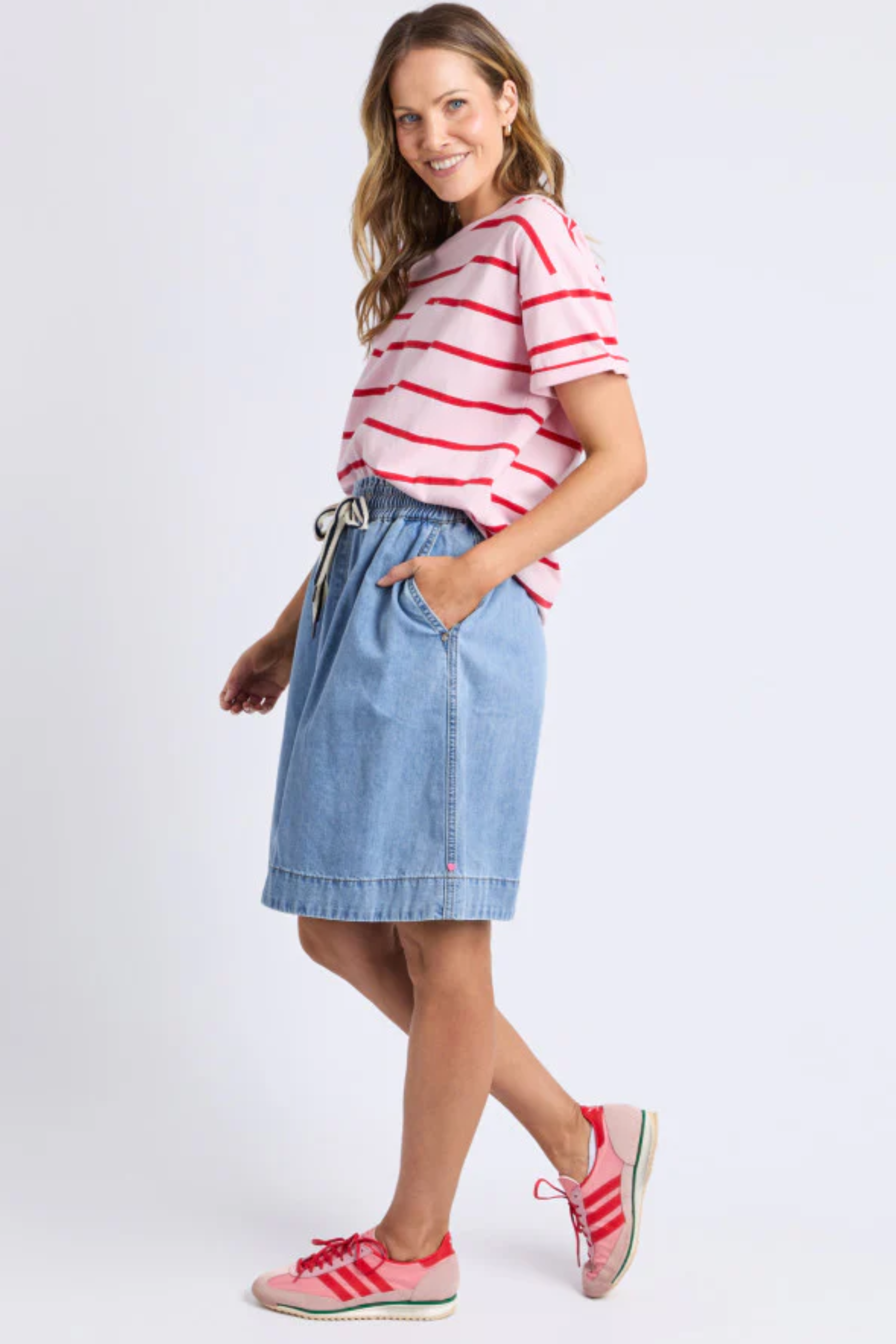 Elm Halli S/S Tee - Pink/Poppy Stripe