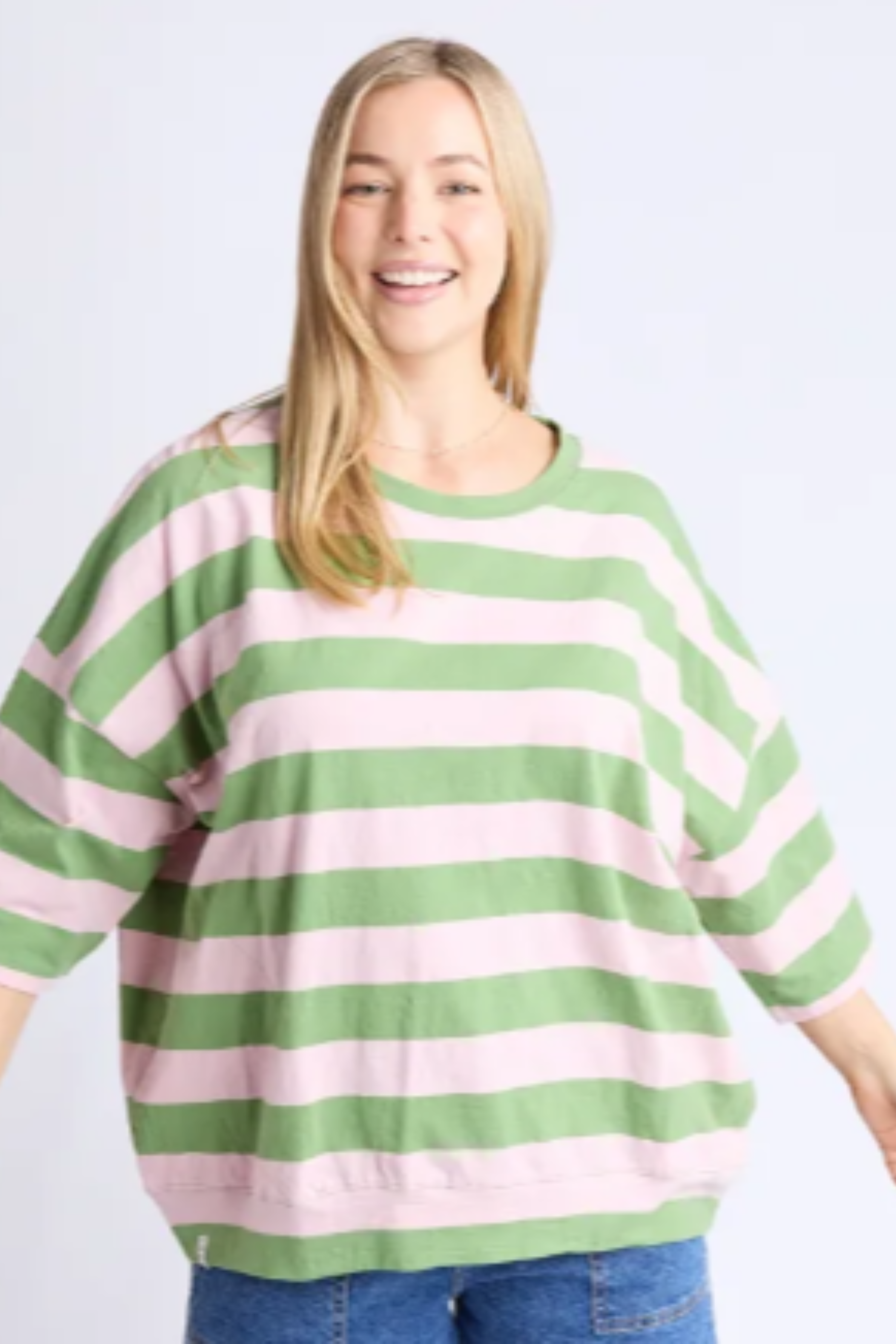 Elm Mazie Block Stripe Sweat - Green/Pink Stripe