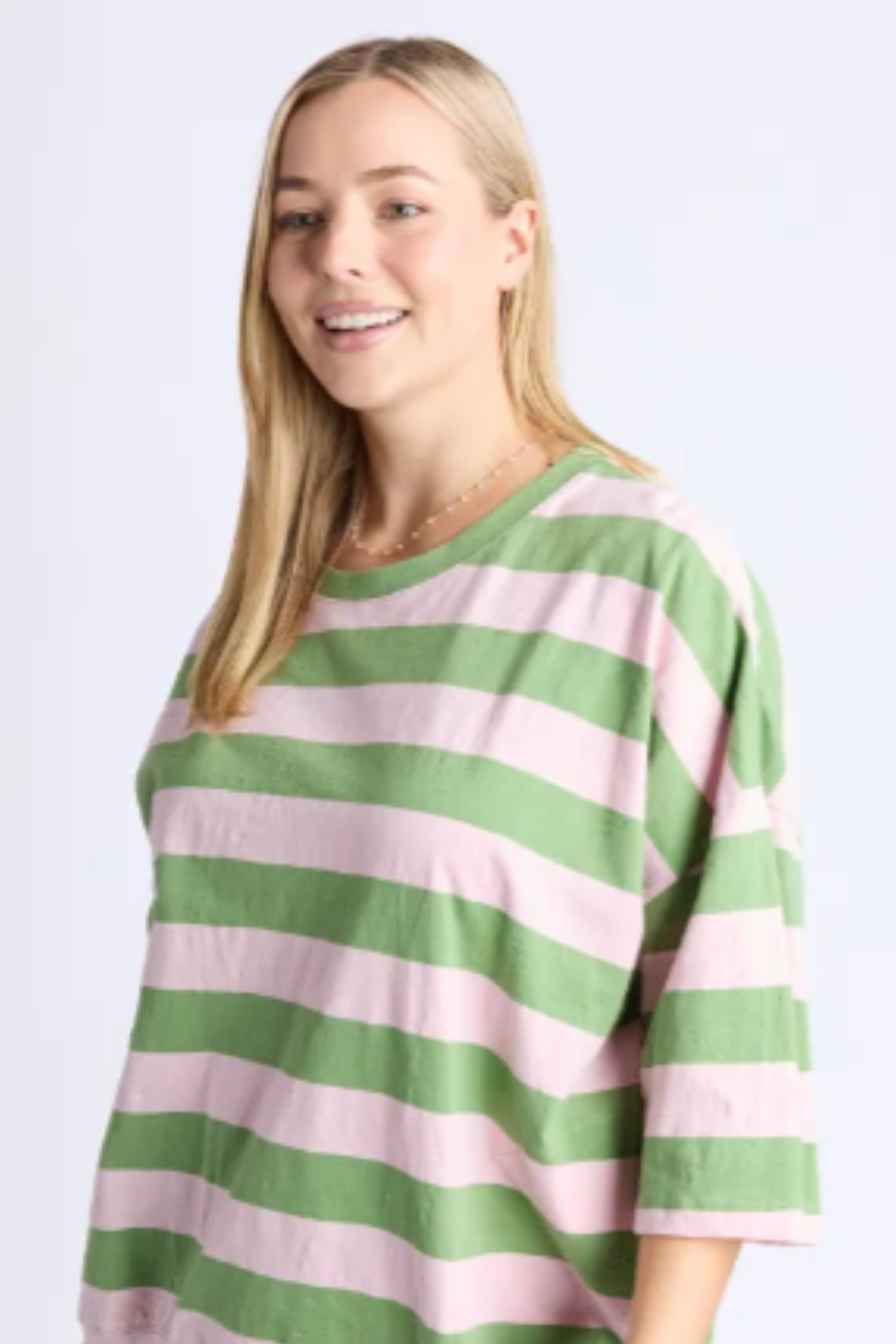 Elm Mazie Block Stripe Sweat - Green/Pink Stripe