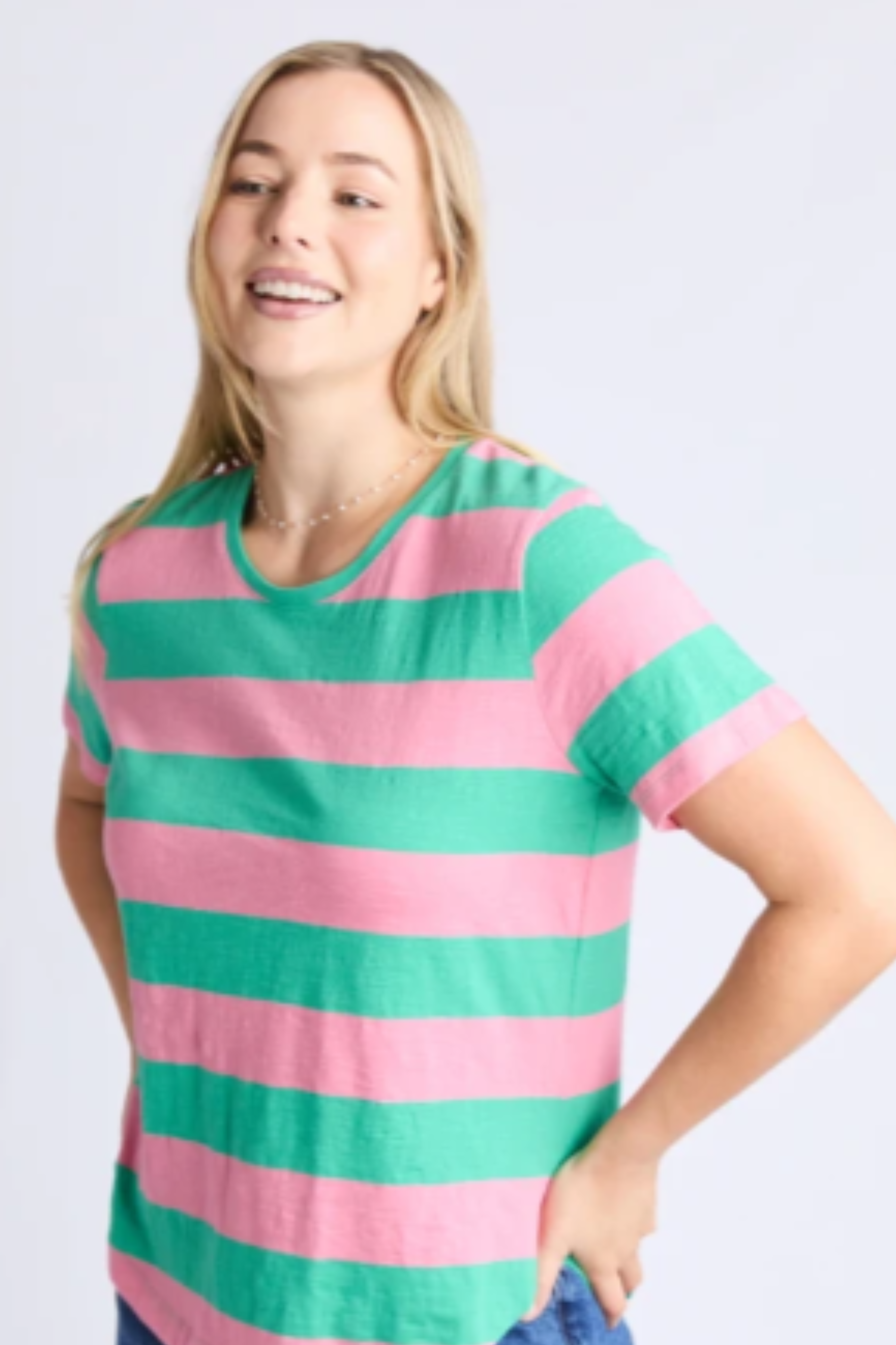 Elm Spritz Stripe S/S Tee- Green/Pink