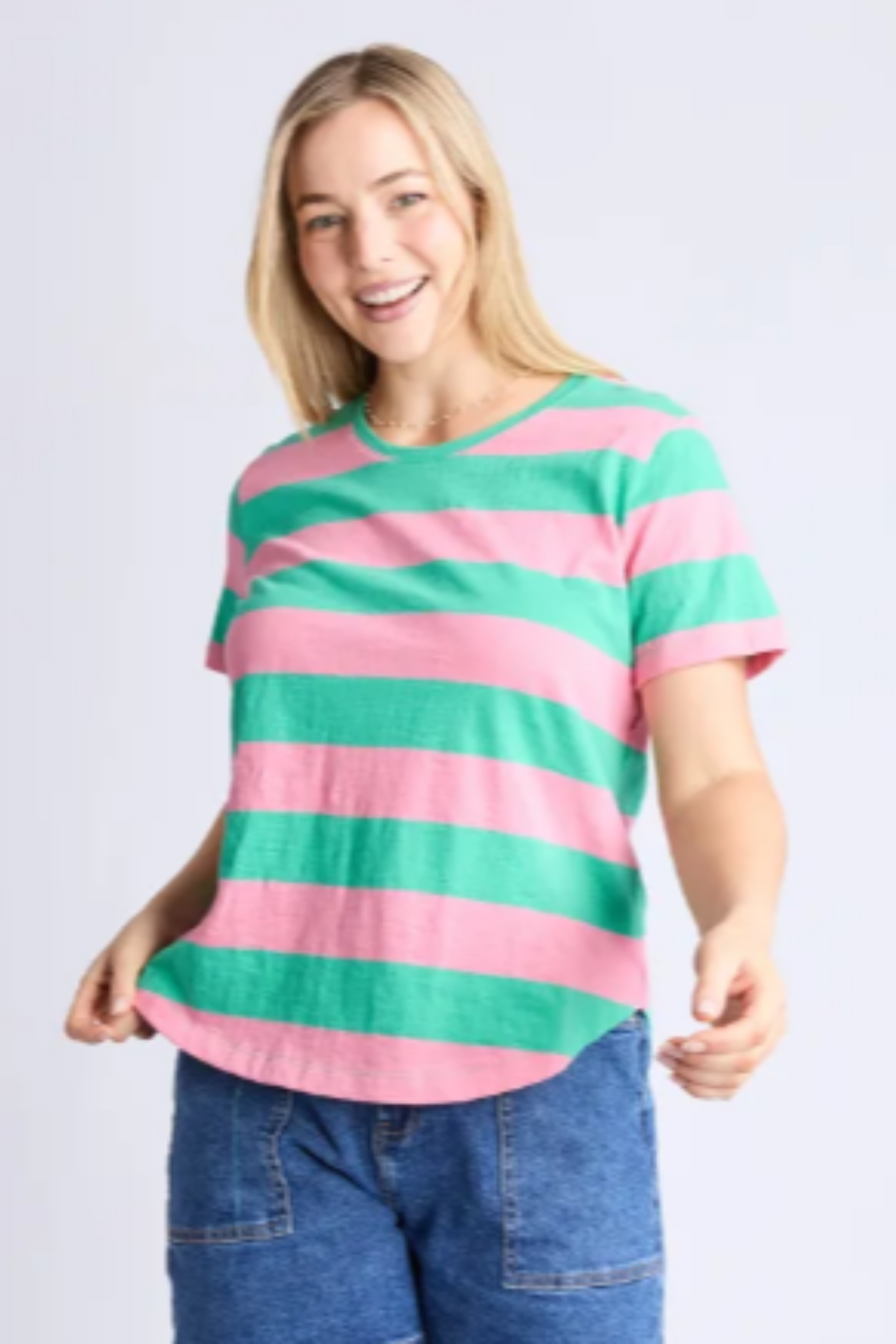 Elm Spritz Stripe S/S Tee- Green/Pink