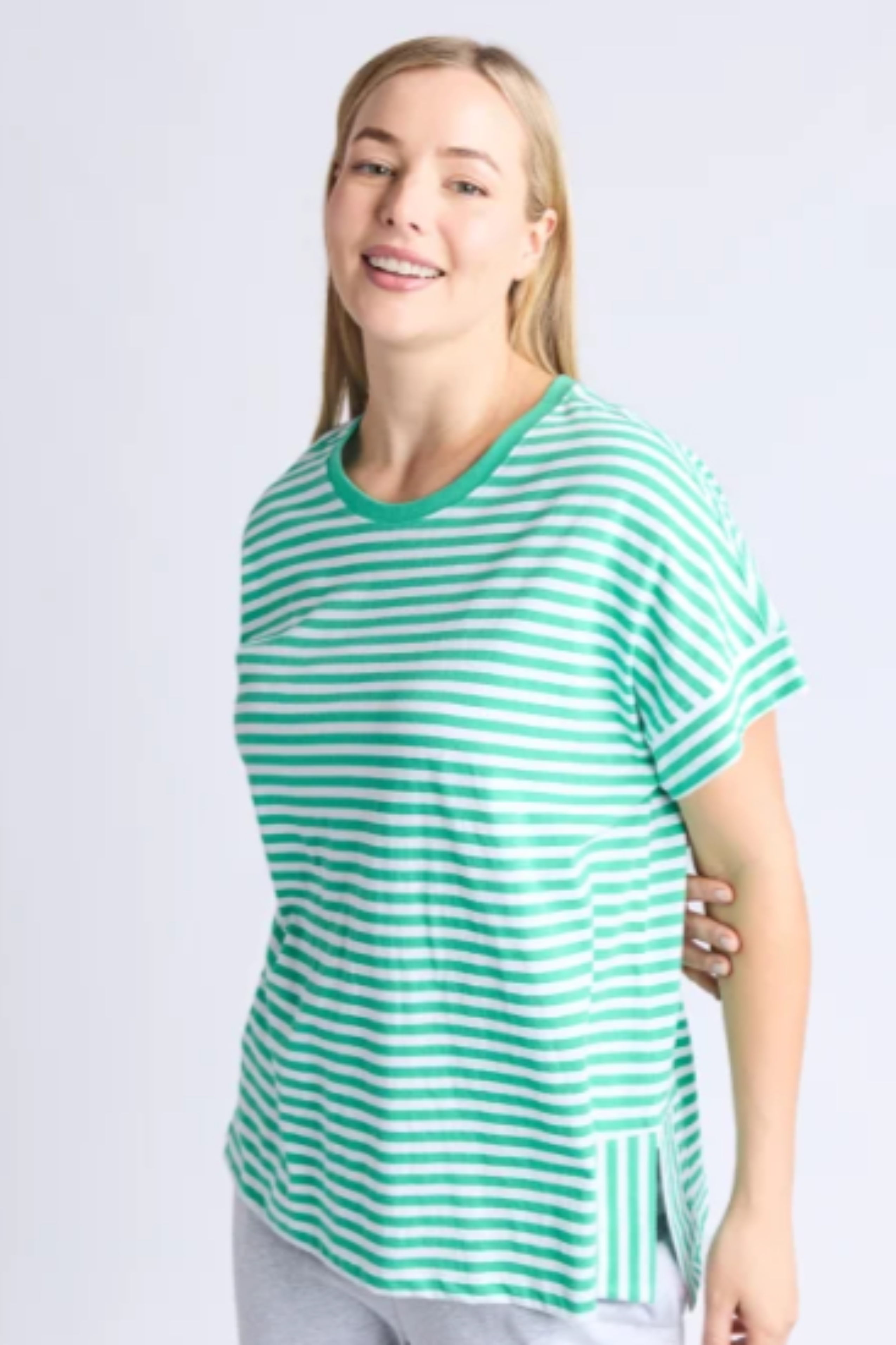 Elm Yara Stripe S/S Tee - Green/White Stripe