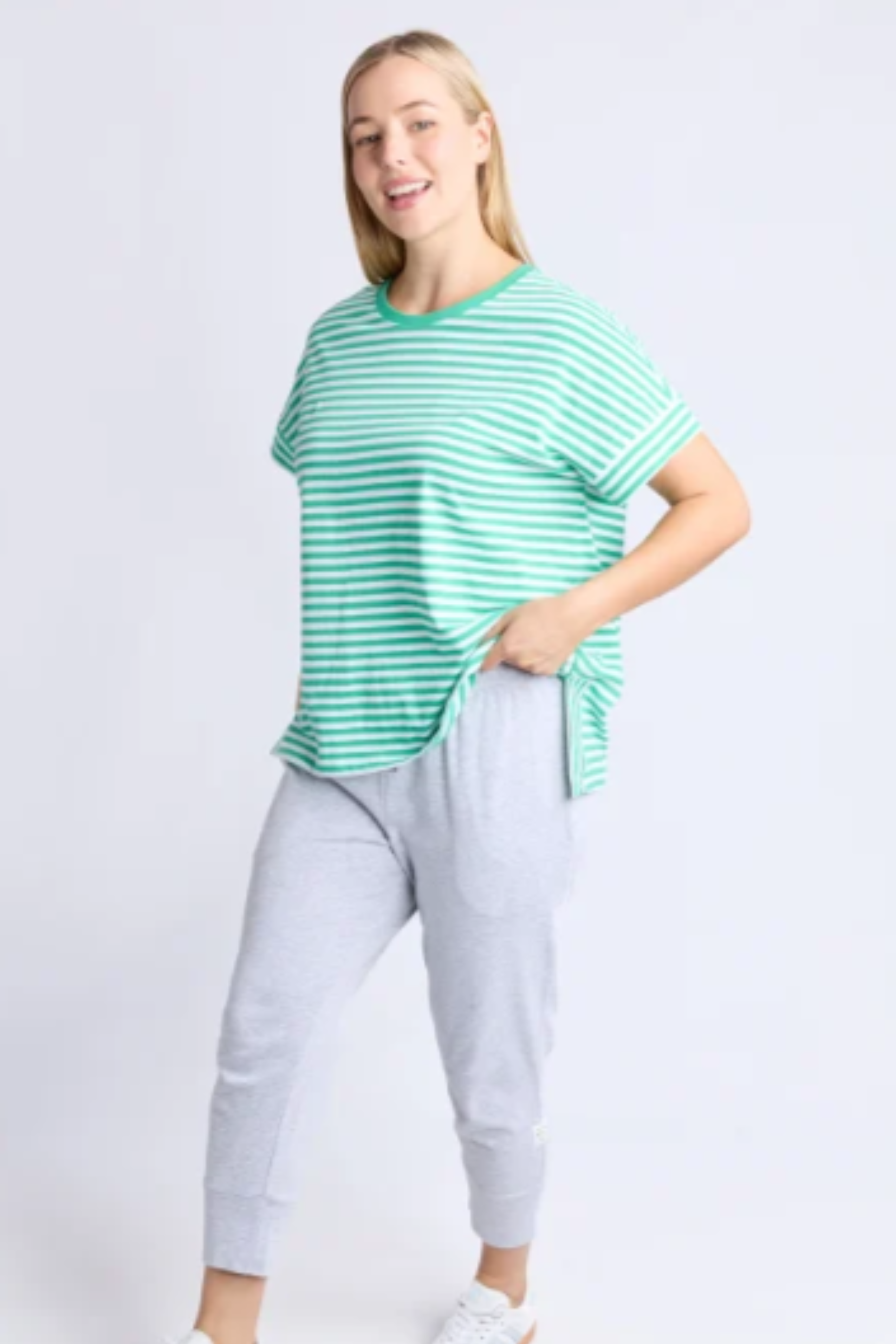 Elm Yara Stripe S/S Tee - Green/White Stripe