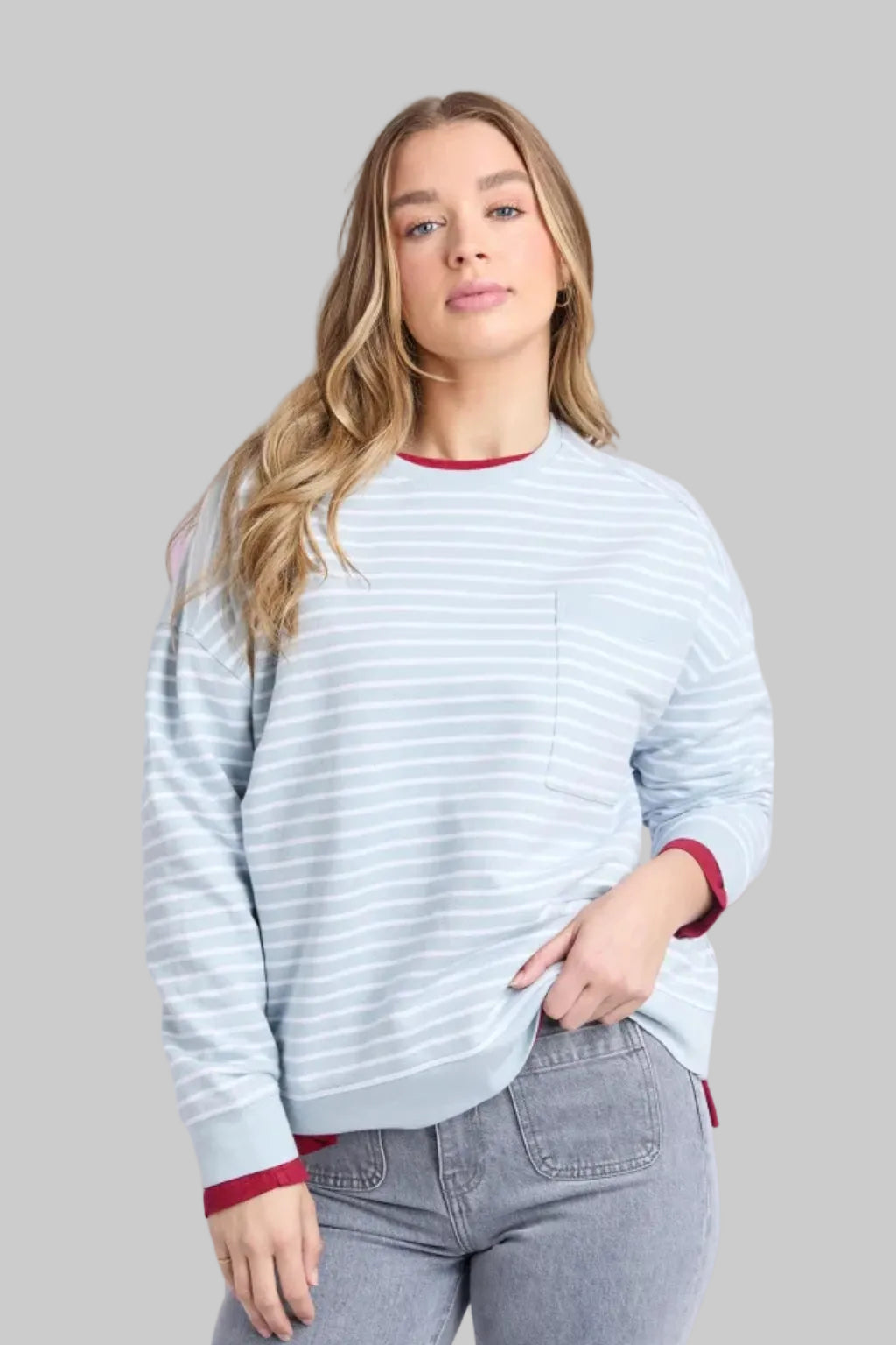 Original Stripe Crew - Ice Blue/White