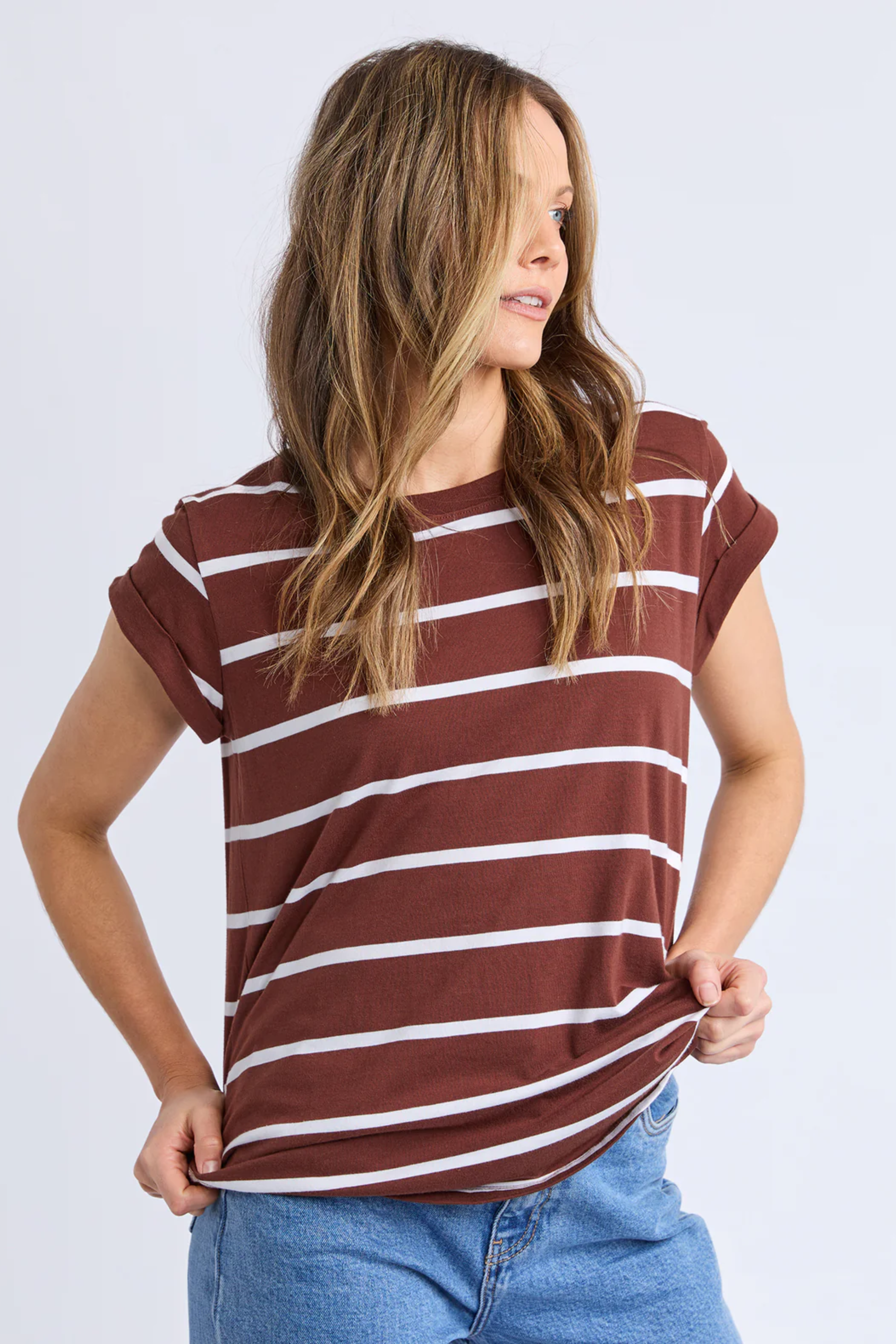 Foxwood Manly Stripe Tee - Ch/White Stripe