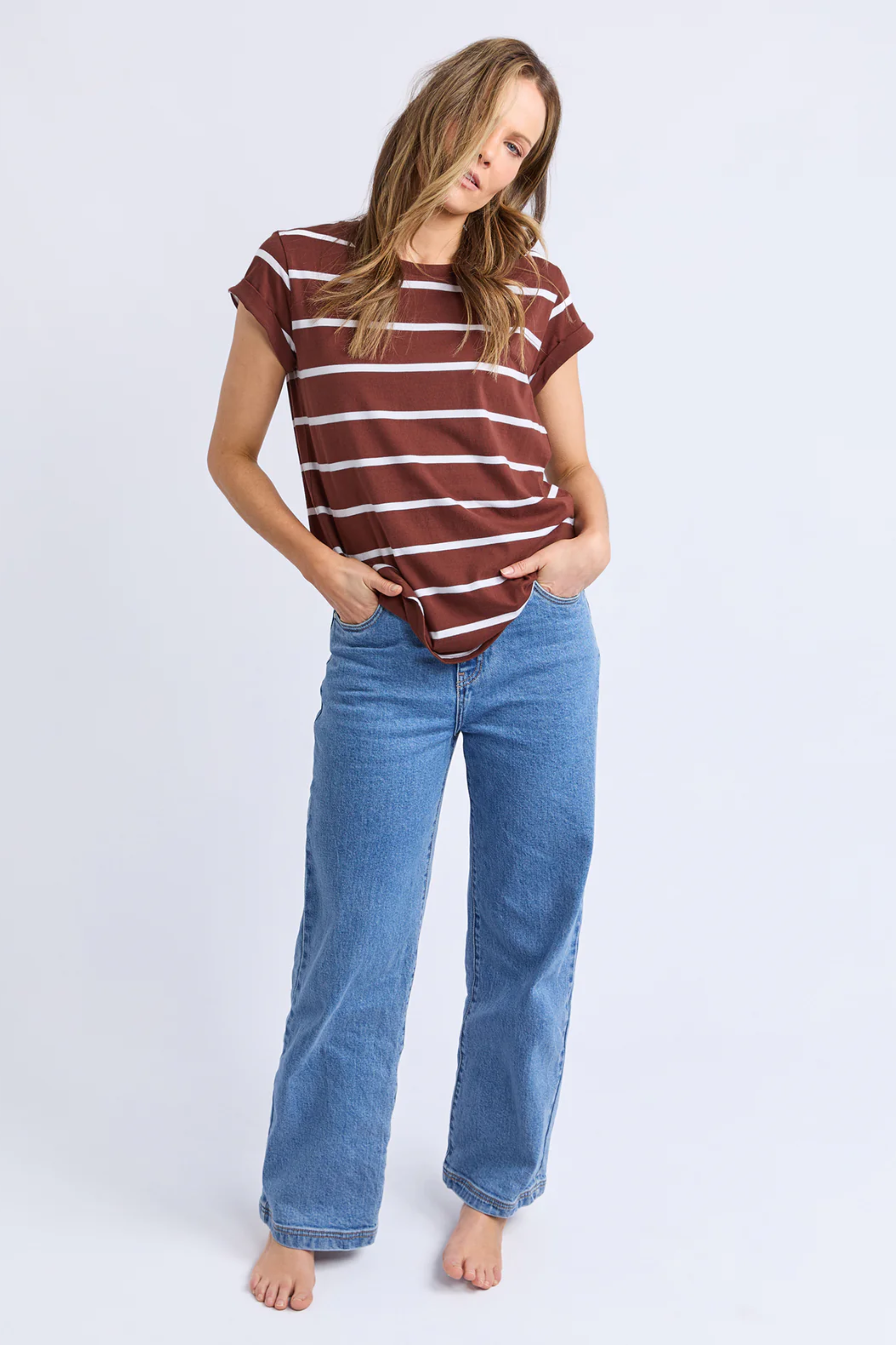 Foxwood Manly Stripe Tee - Ch/White Stripe