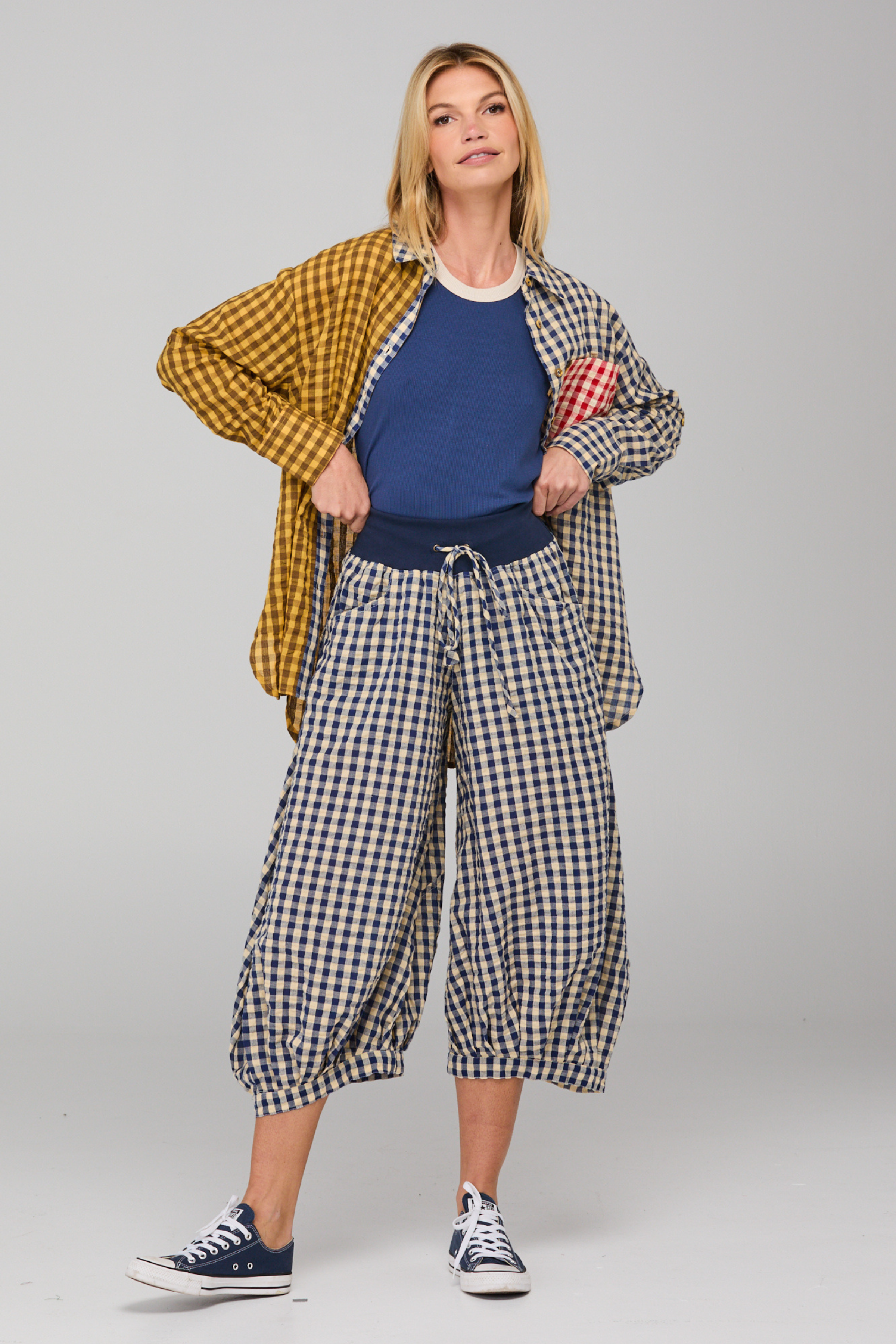 Guru Pant - Navy Gingham Seersucker