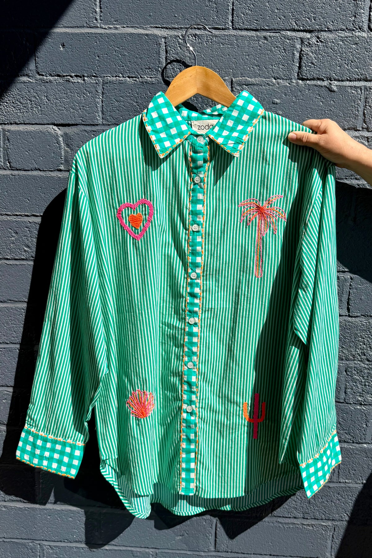 Zoda Cotton Shirt - Green Palm Tree