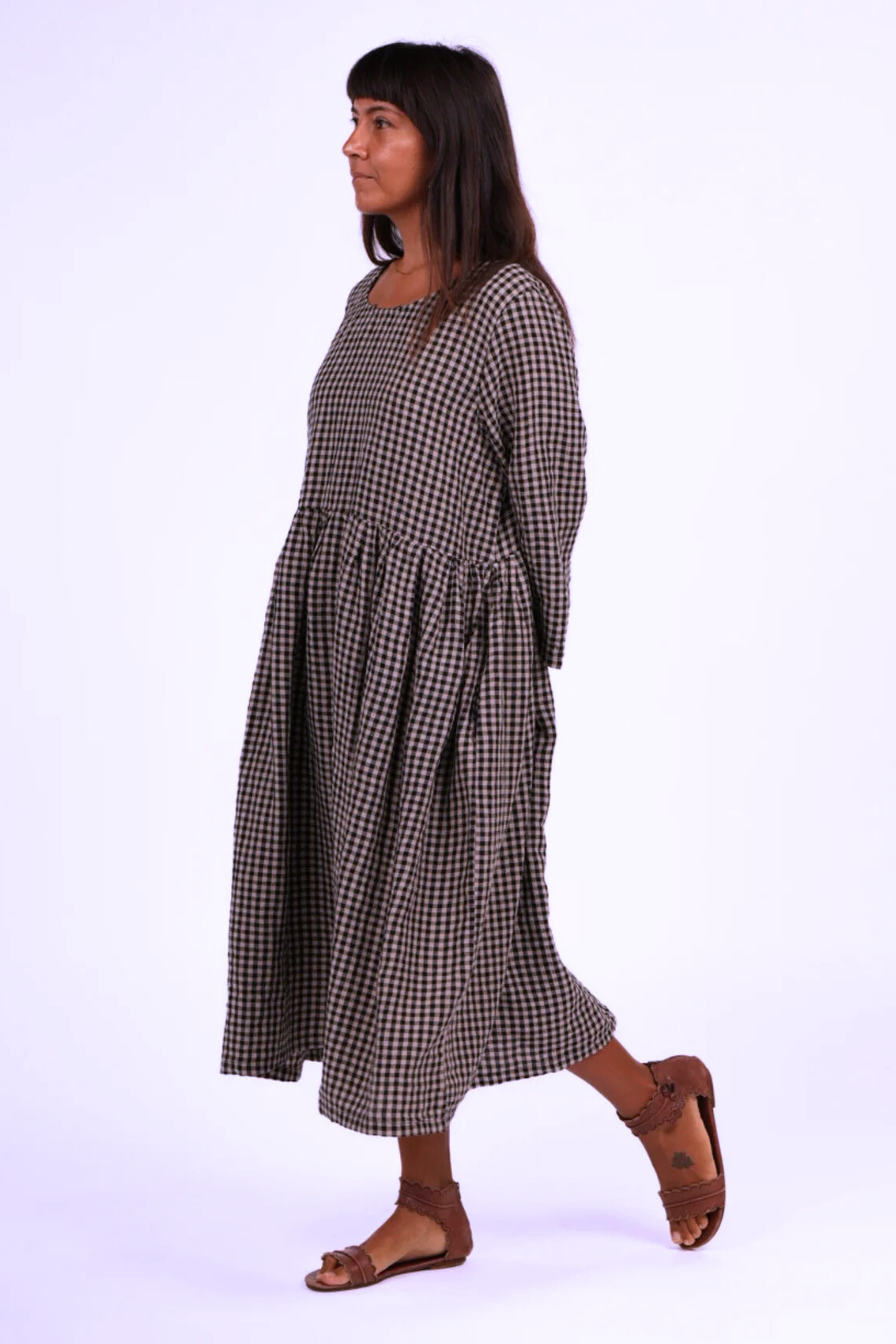 Journee Linen Dress - Black Gingham