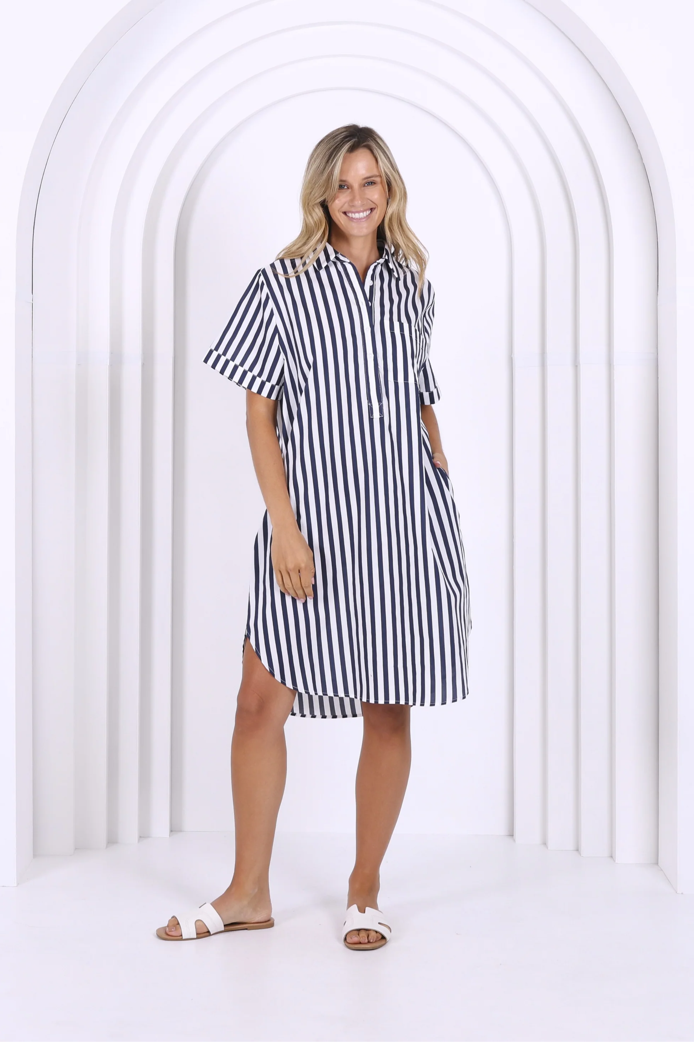 Karina Dress - Navy/White