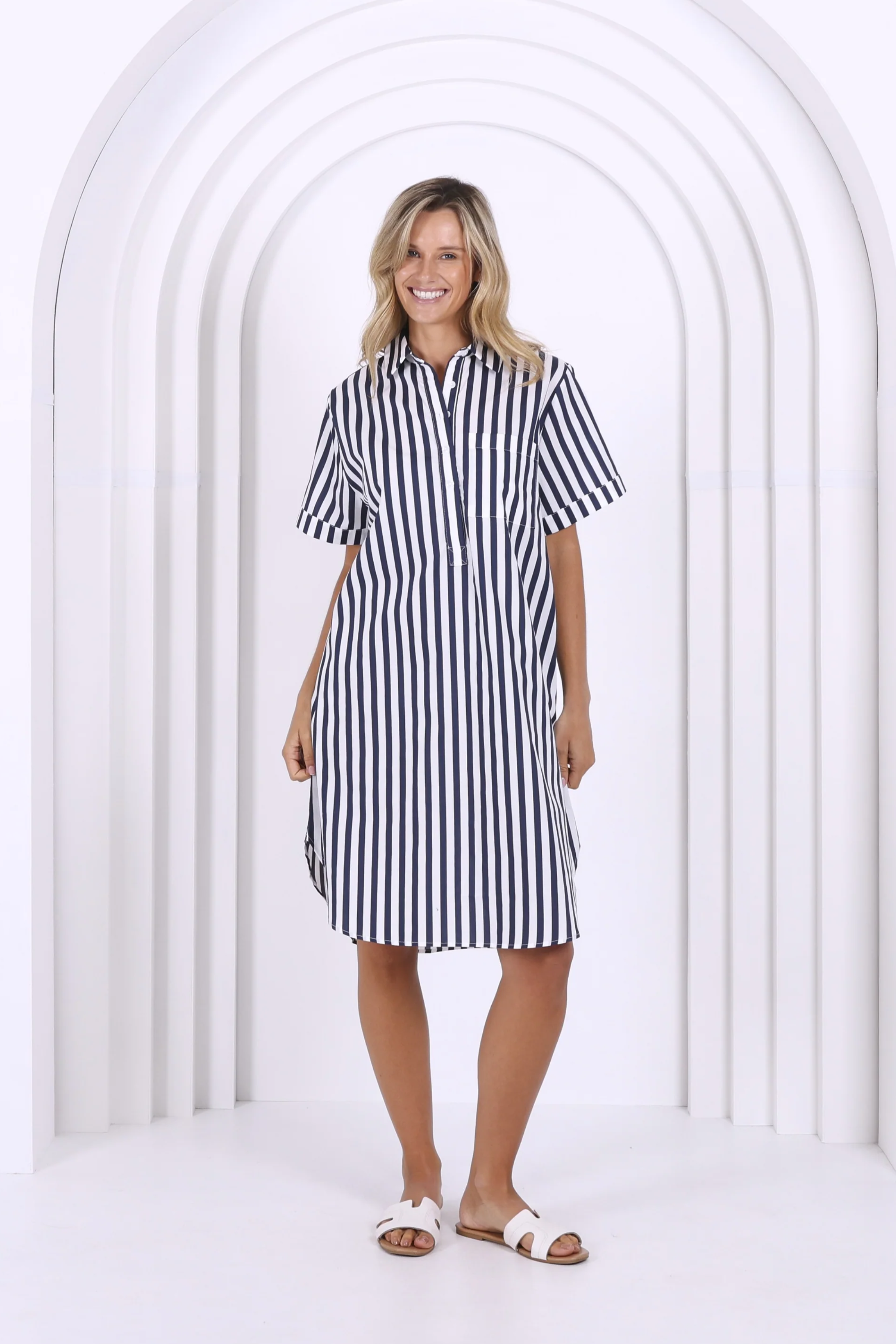 Karina Dress - Navy/White