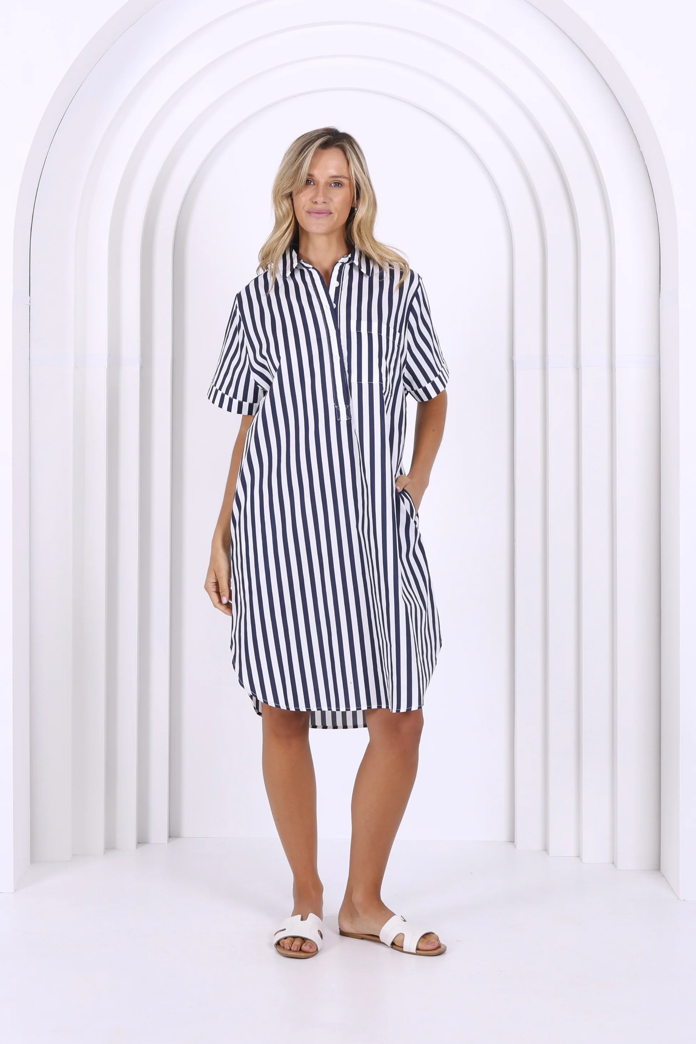 Karina Dress - Navy/White