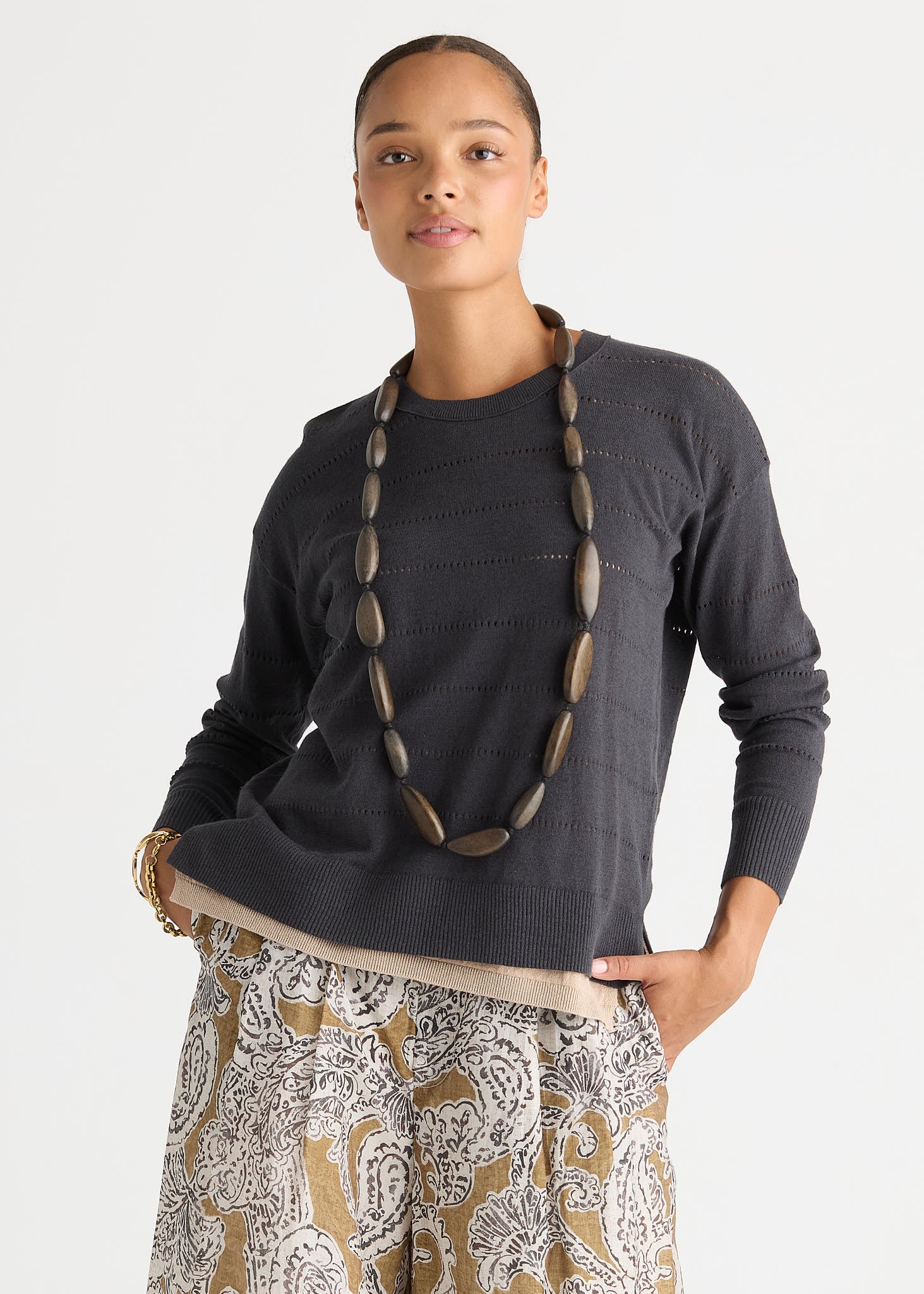 Textured Linen Jumper - Graphite