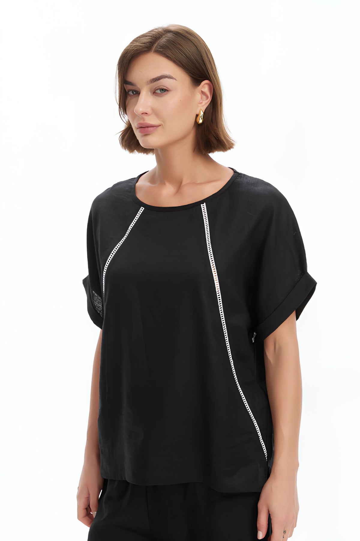 Ladder Raglan Sleeve Top - Black