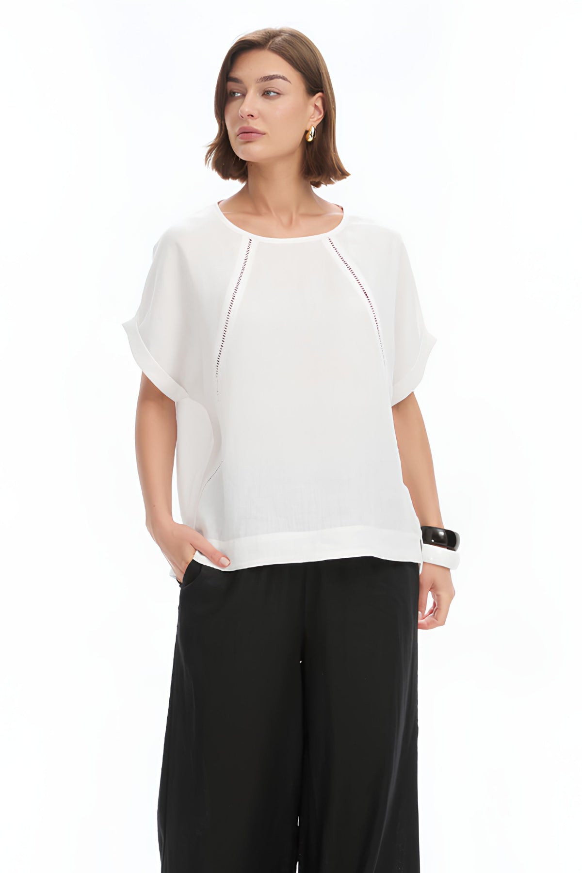 Ladder Raglan Sleeve Top - White