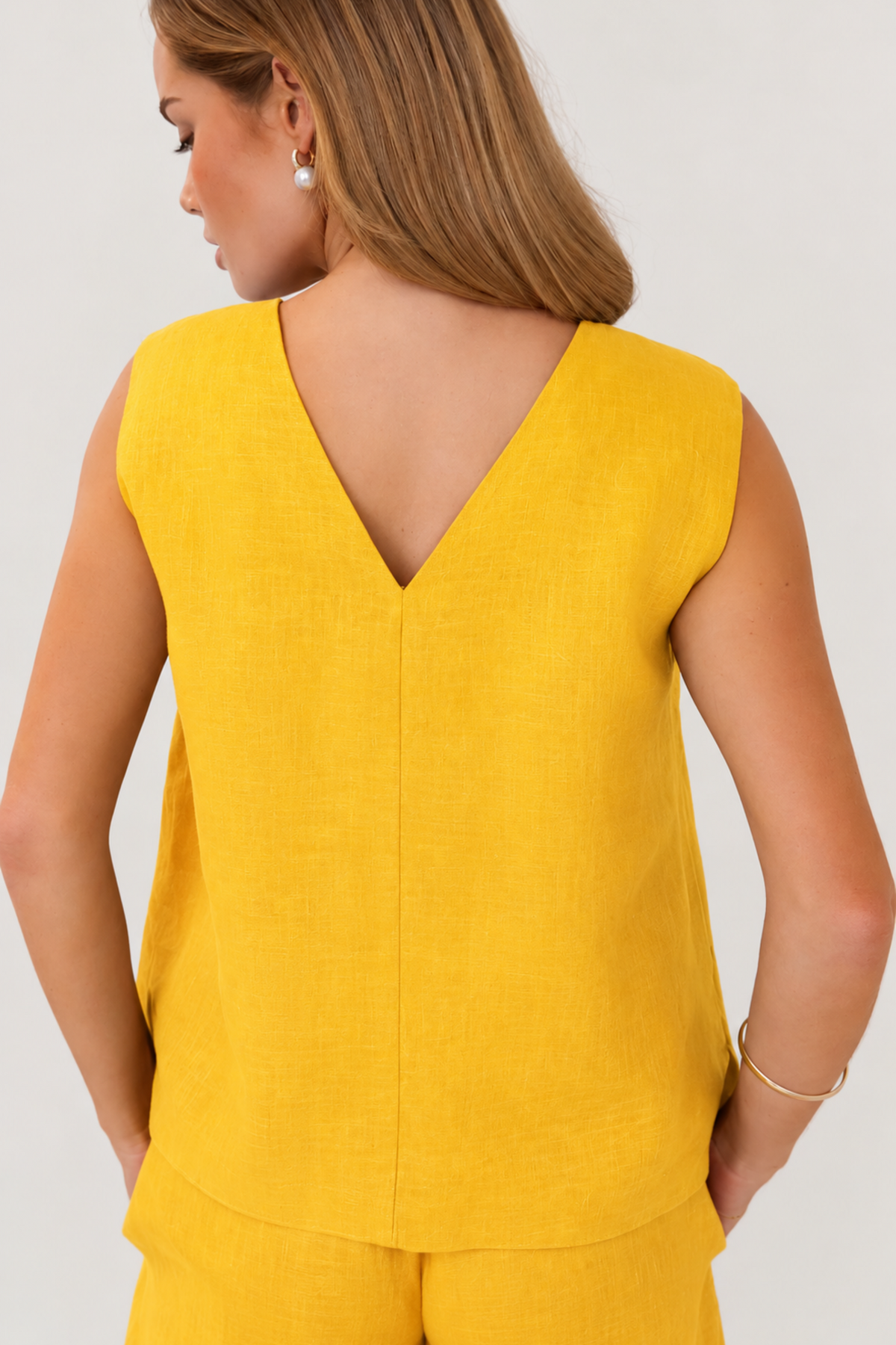 Linen V Back Tank - Mango