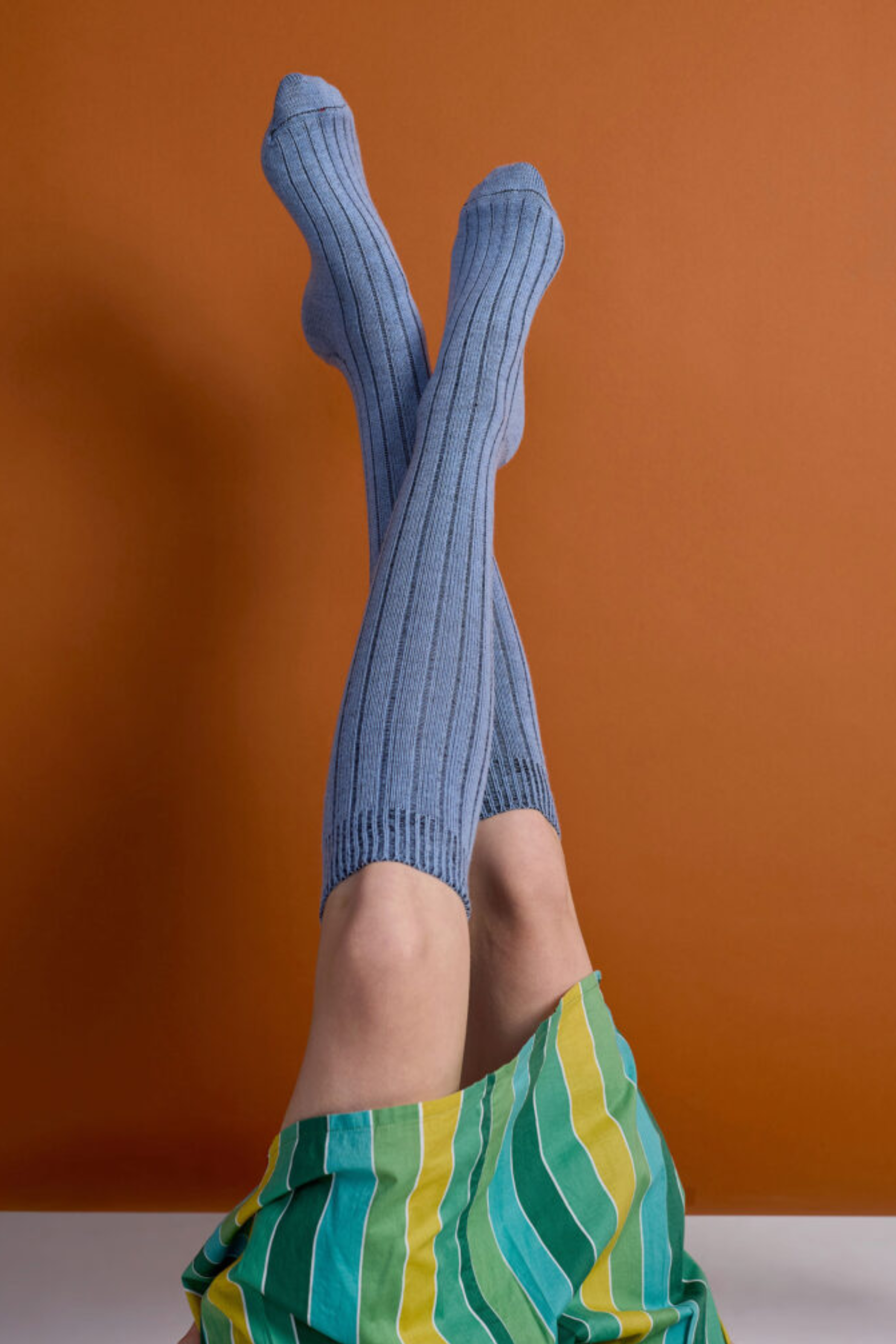 Long Rib Merino Socks - Blue
