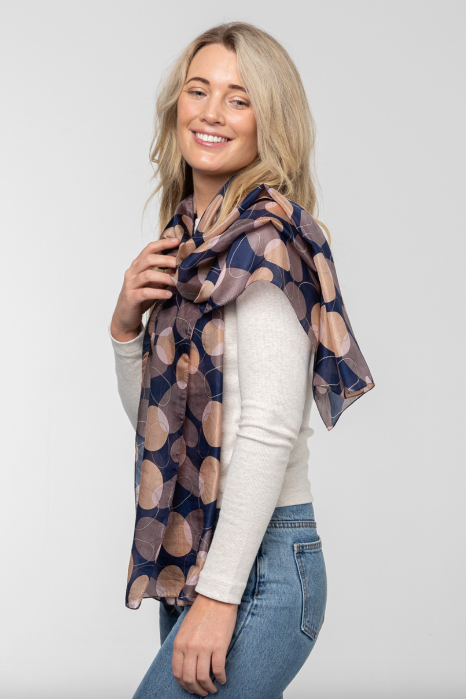 Organic Shapes Silk Scarf - Ind/Blush