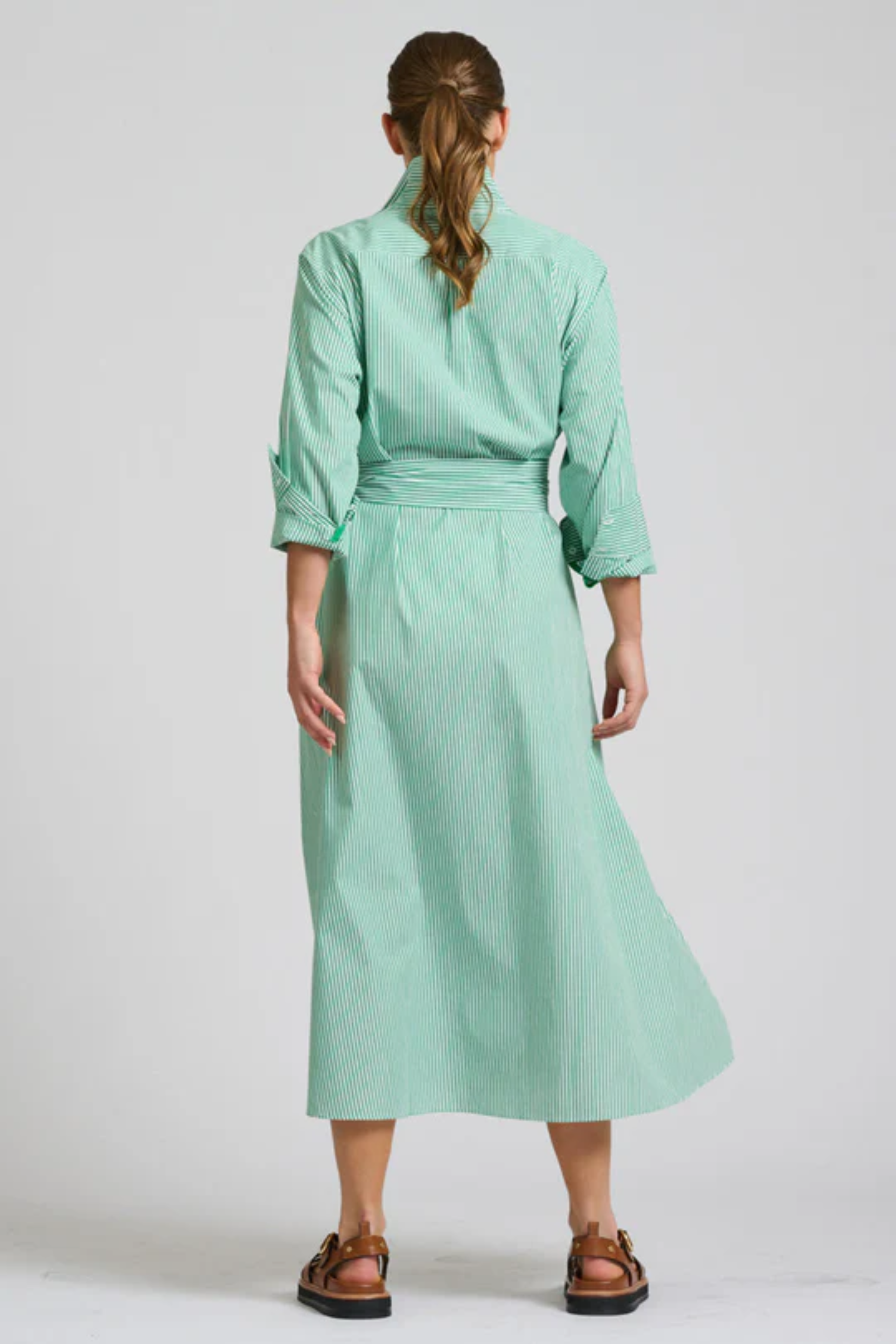 Pippa Oversized Long Line Shirt Dress - Green Stripe