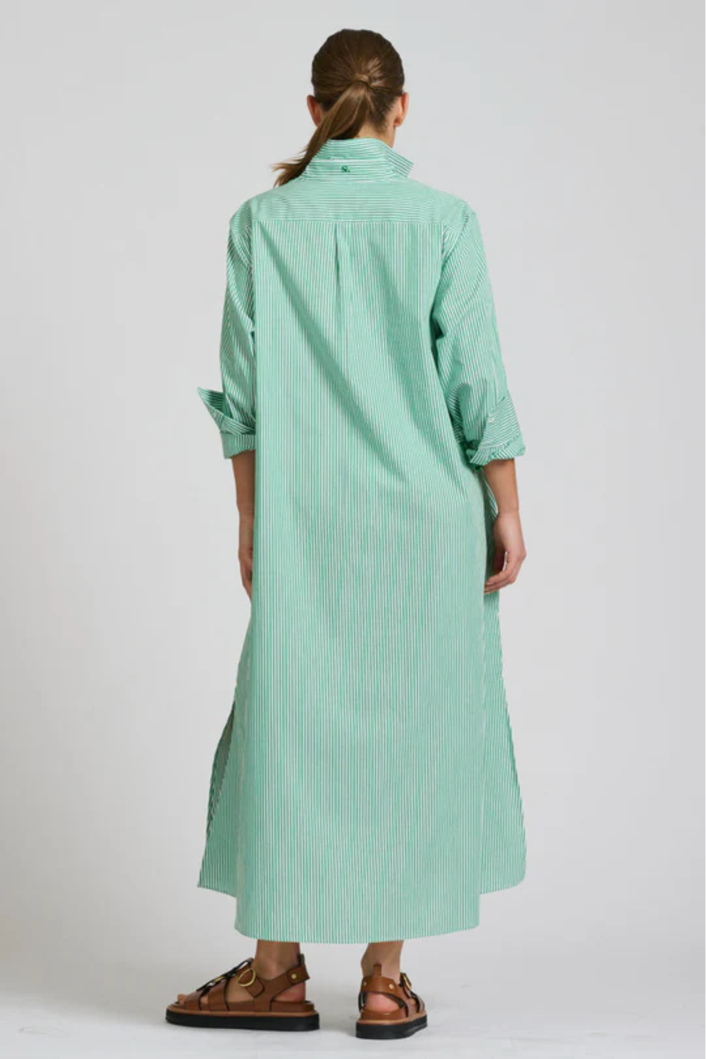 Pippa Oversized Long Line Shirt Dress - Green Stripe