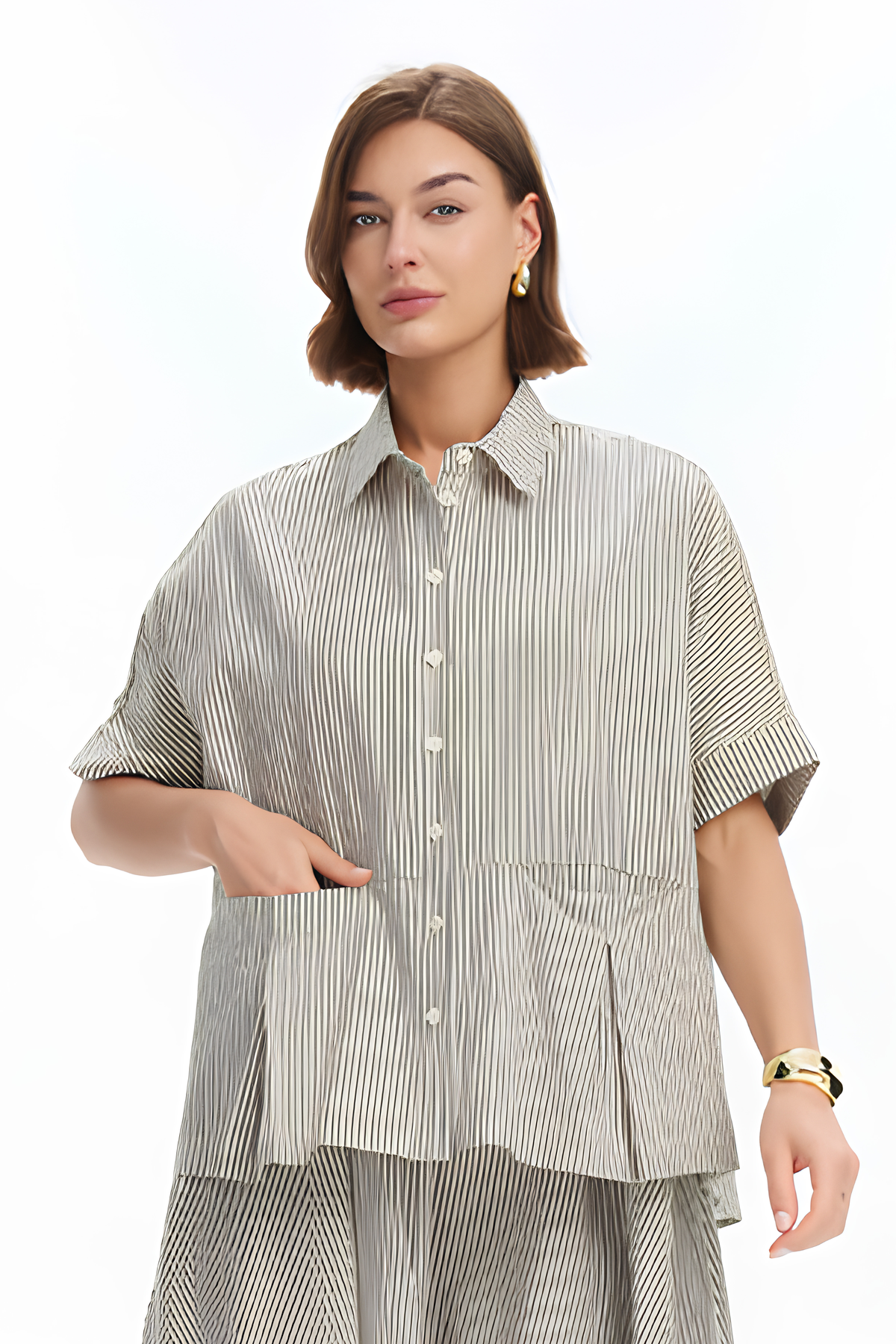 Pleat pocket Stripe Shirt - Black