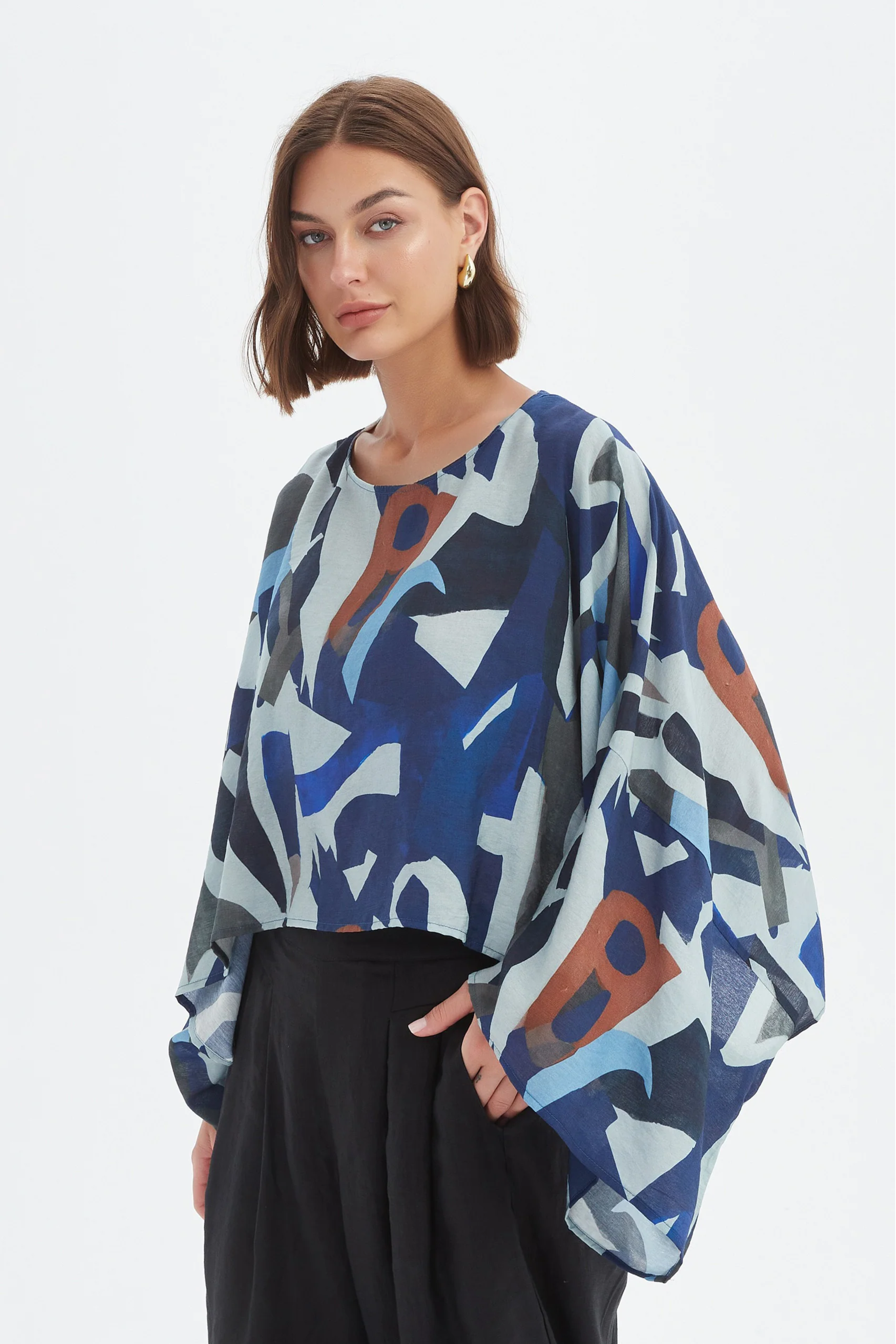 Print Oversize Layer Top - Blue Abstract