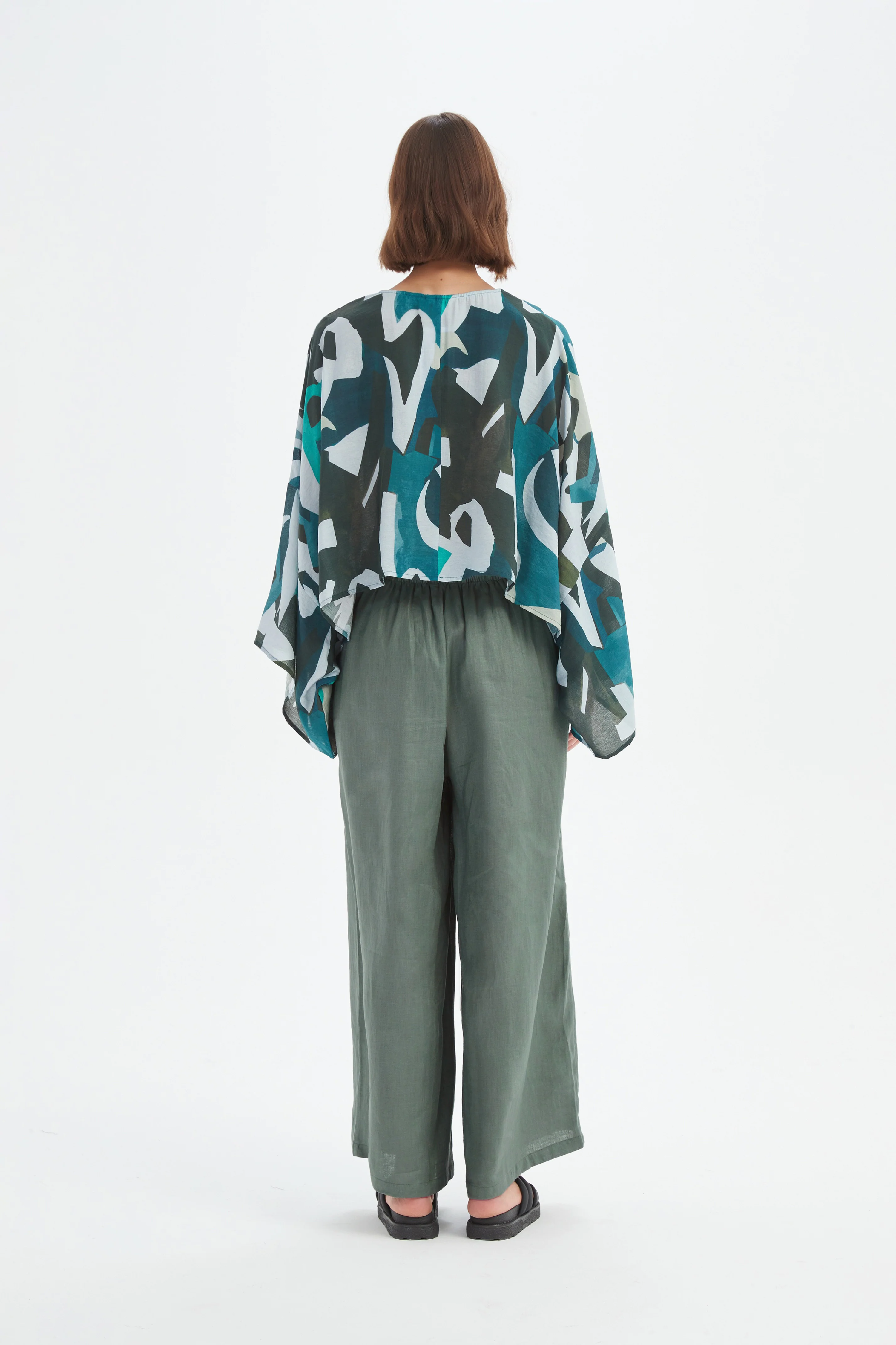 Print Oversize Layer Top - Petrol Abstract