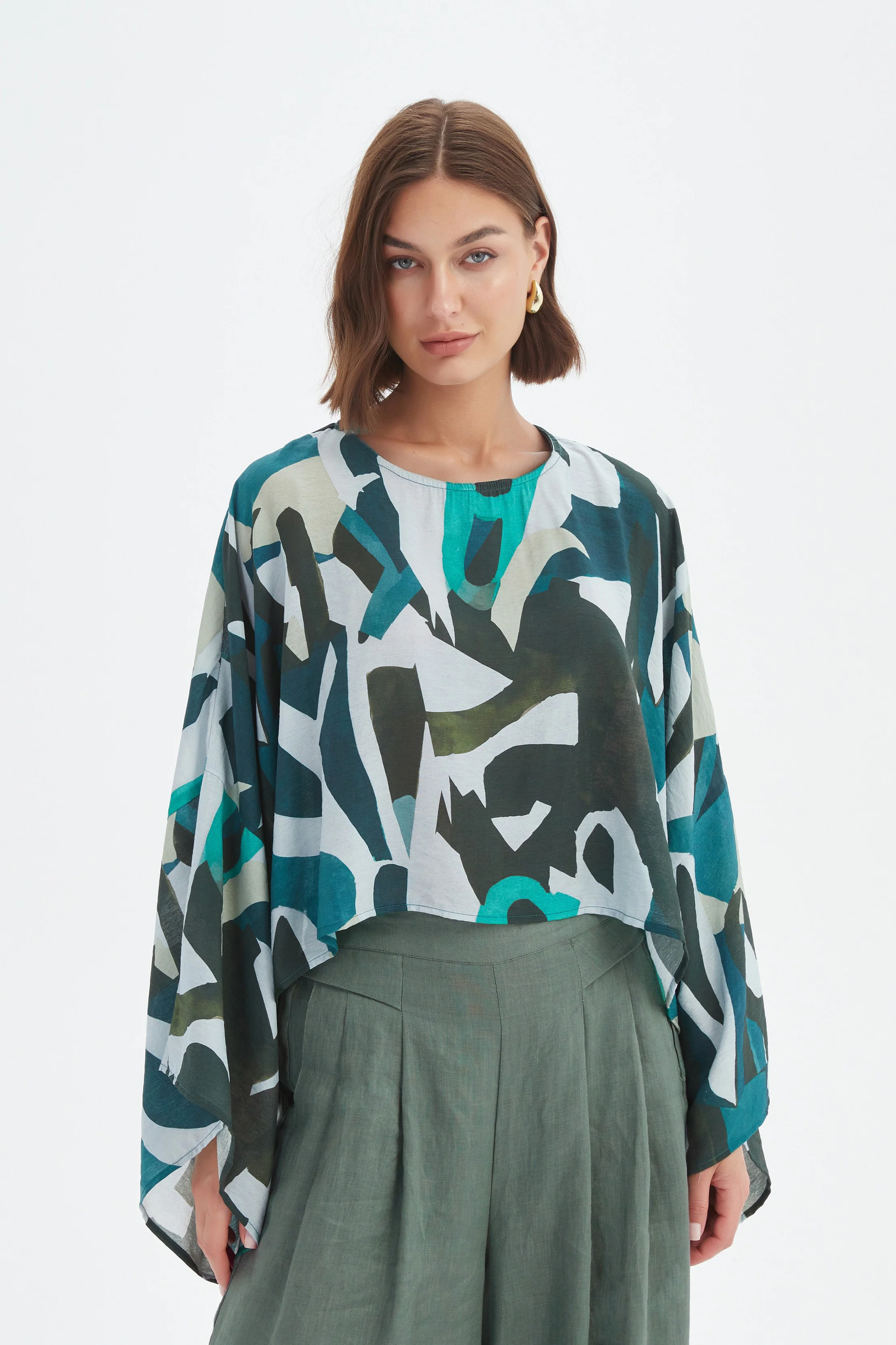 Print Oversize Layer Top - Petrol Abstract