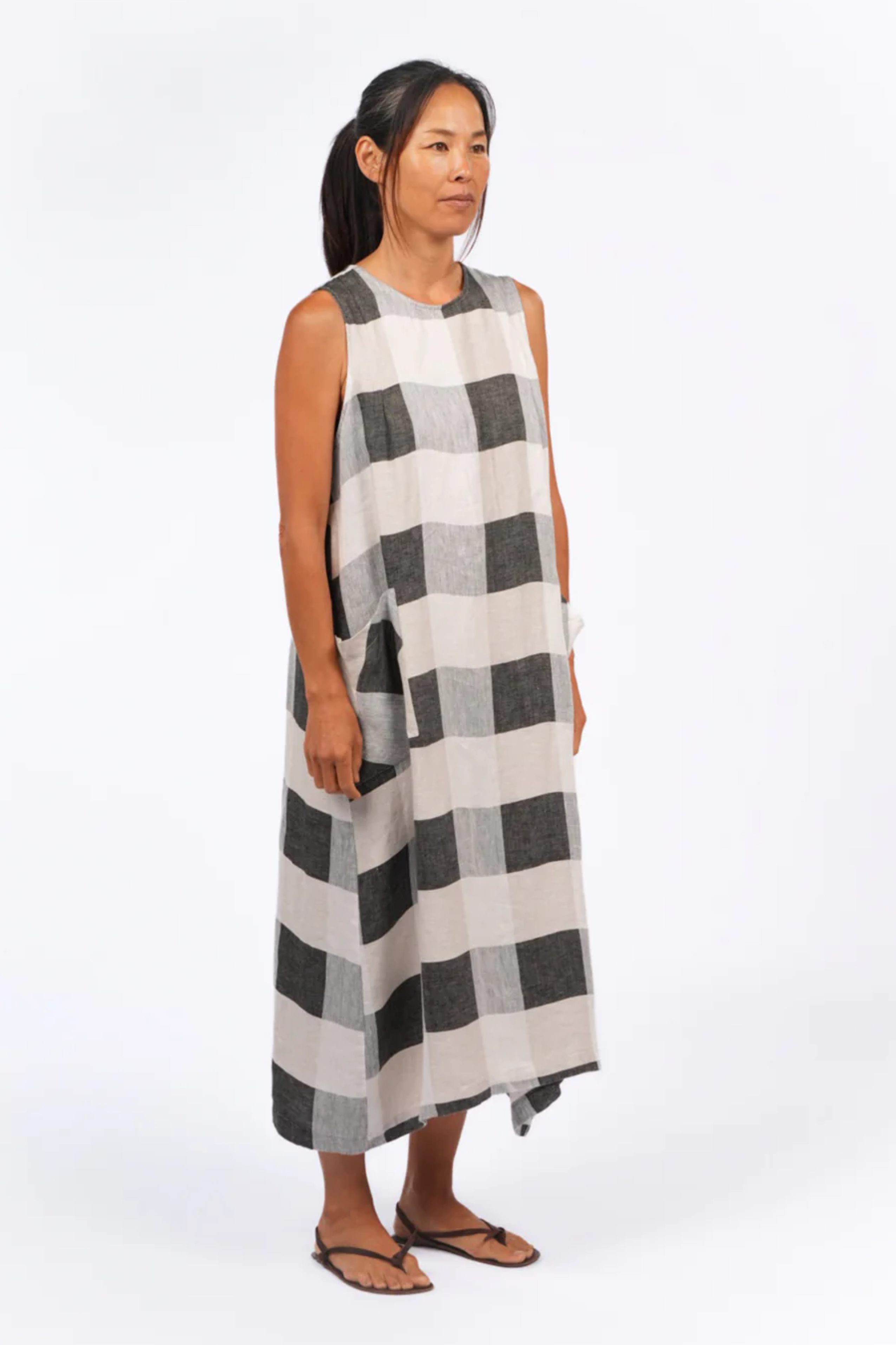 Remy Linen Dress - Black Check