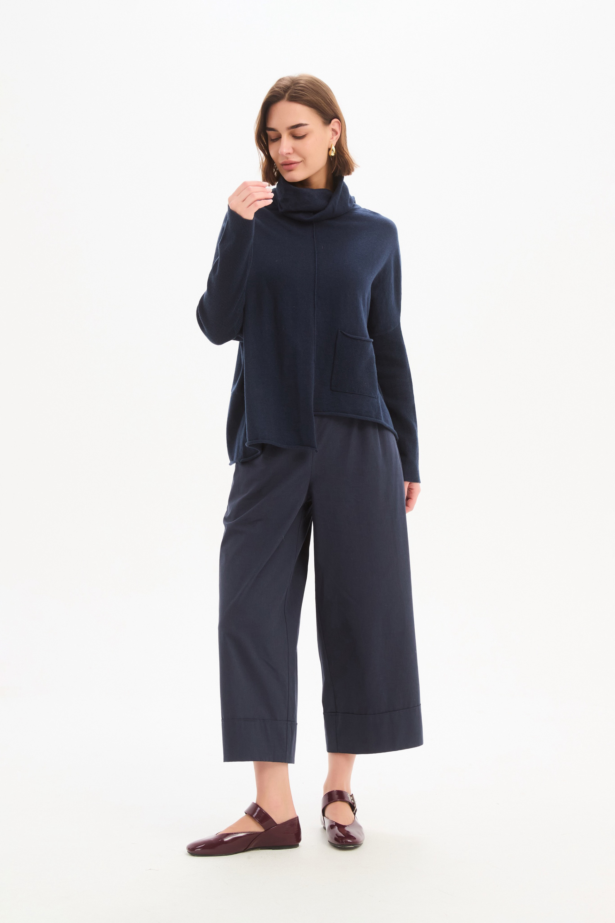 Roll Hem Pocket Knit - Navy