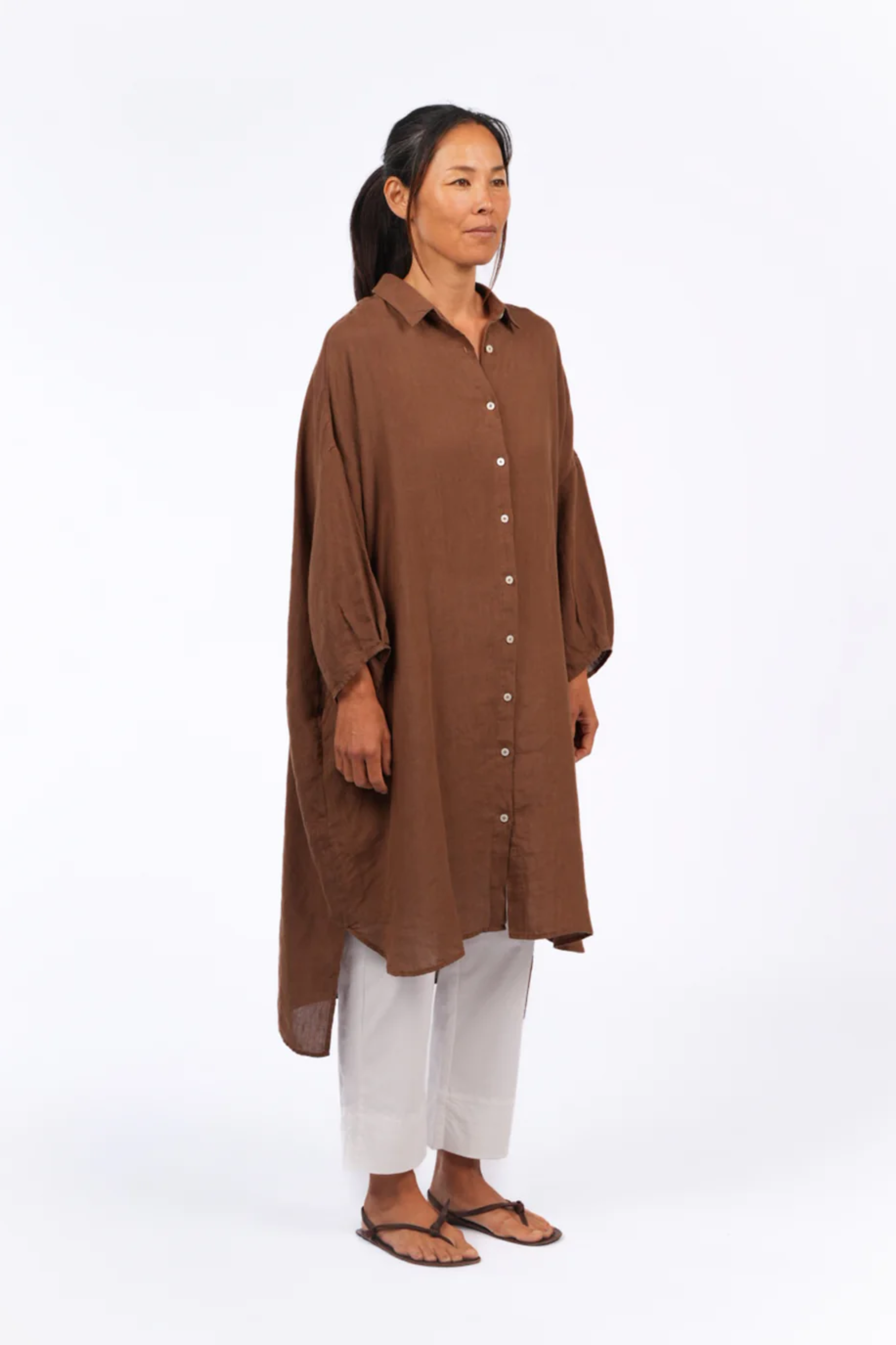 Romie Linen Shirt Dress - Tobacco