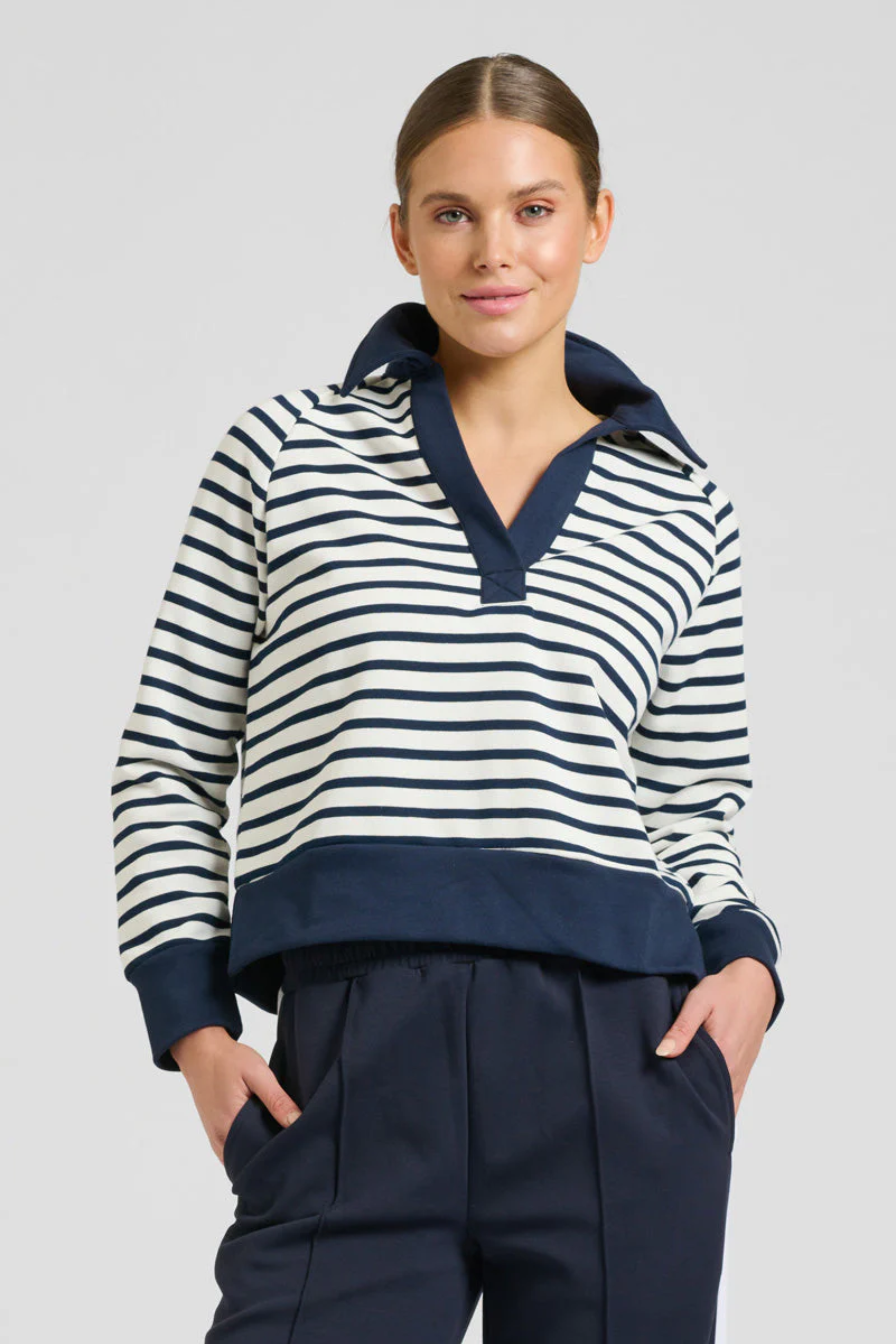 Rugby Cotton Sweatshirt - French Navy Stripe