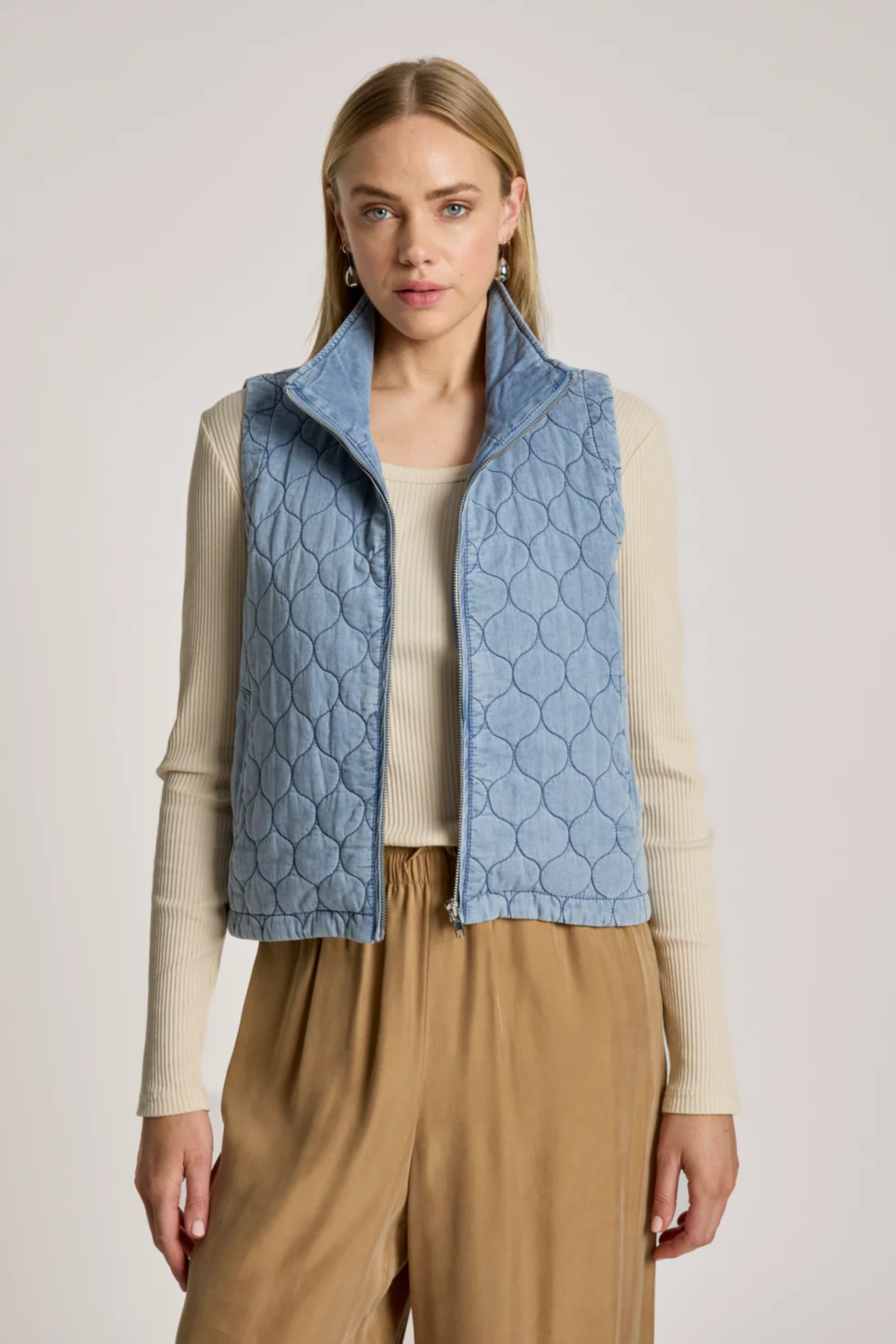 Sansi Quilted Crop Vest - Denim