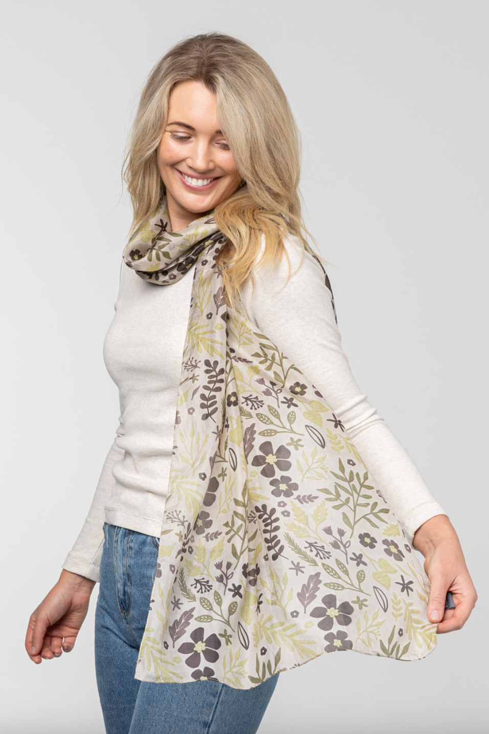 Australian Gardens Silk Scarf - Natural