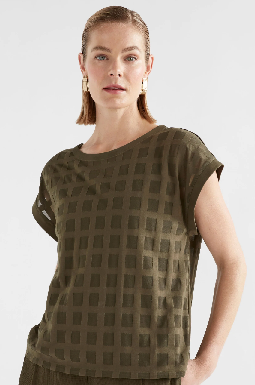 Elk Grid Burnout Top - Olive/Moss