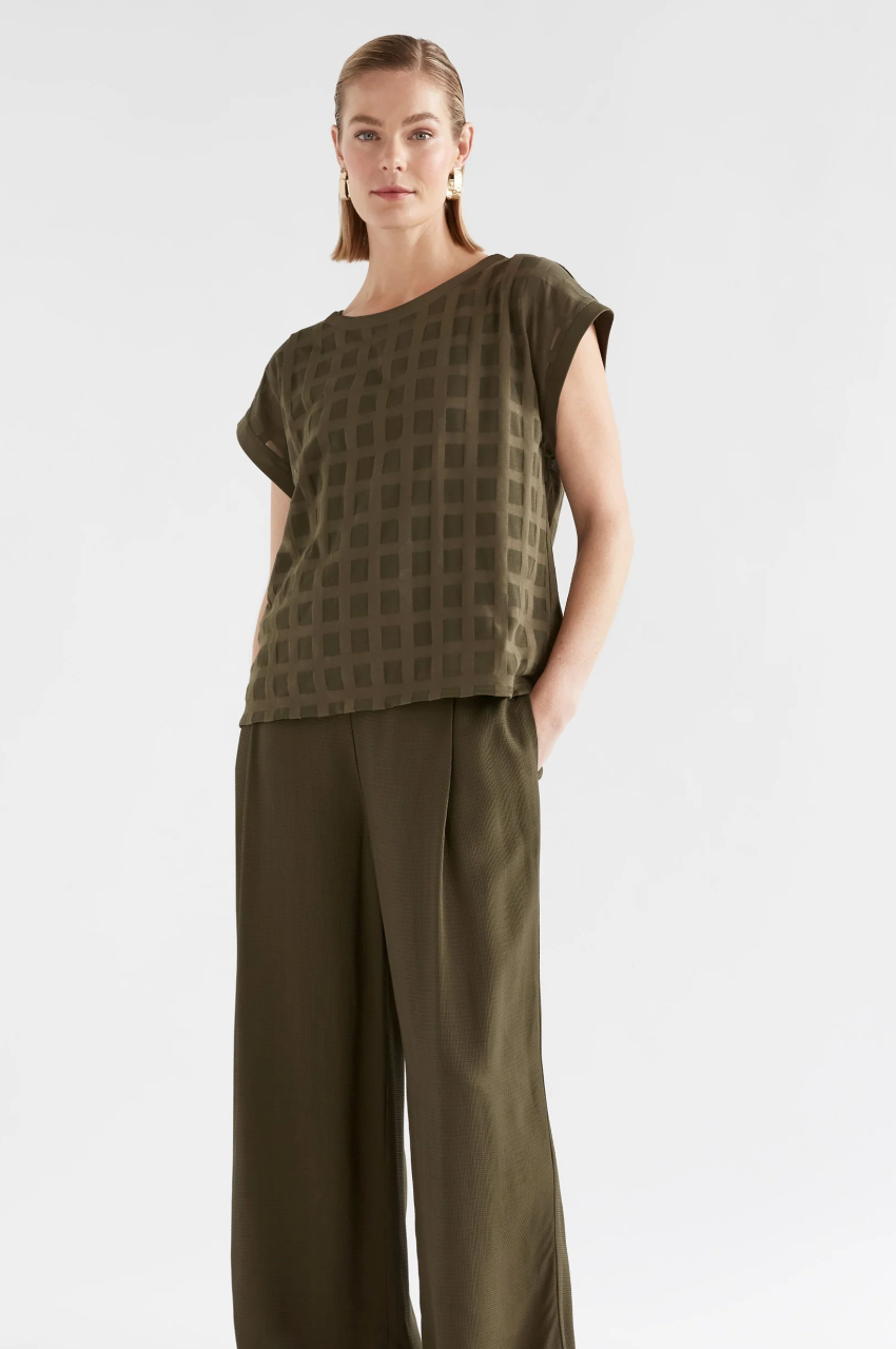 Elk Grid Burnout Top - Olive/Moss