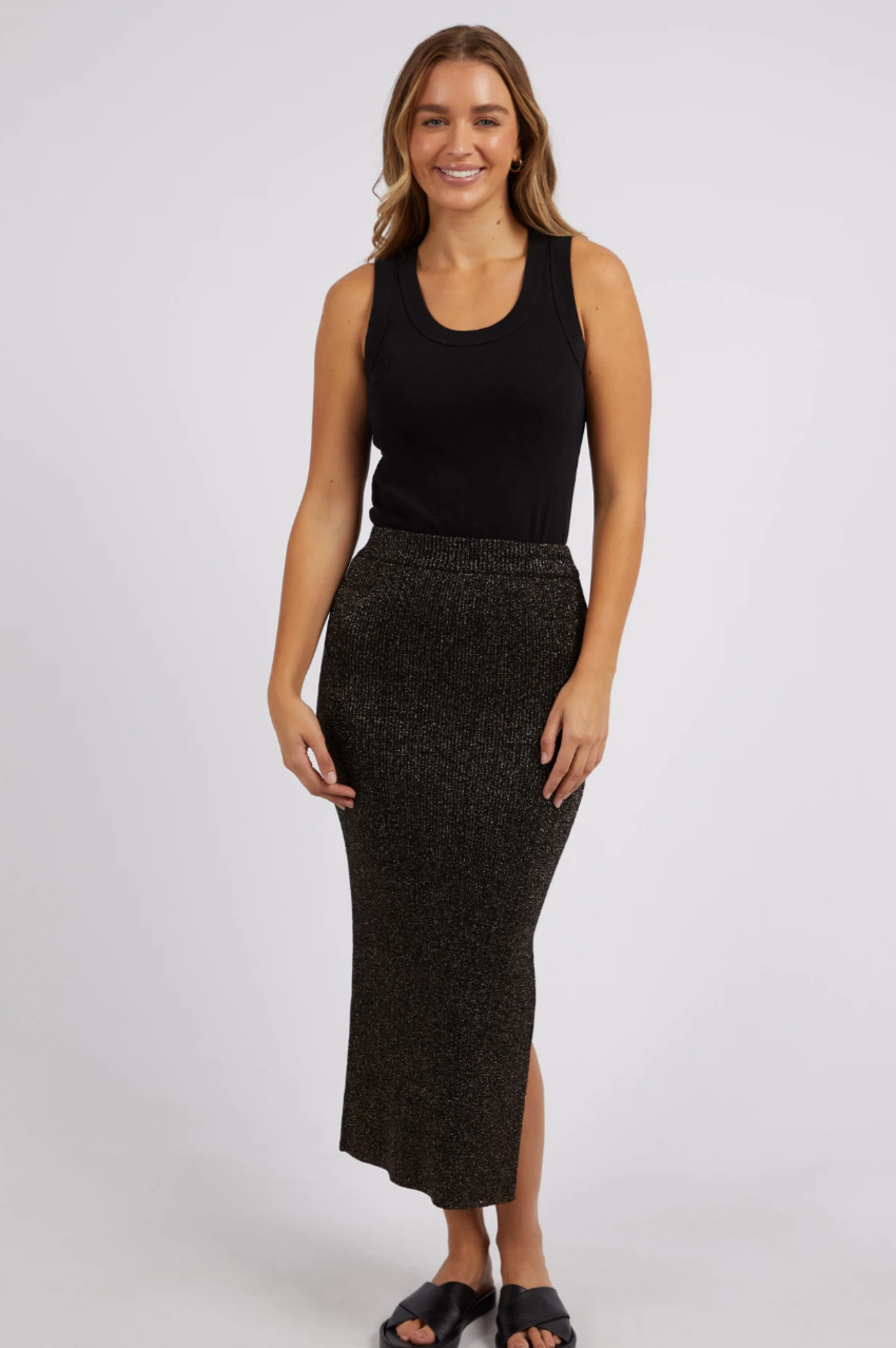 Tessa Metallic Knit Skirt - Black