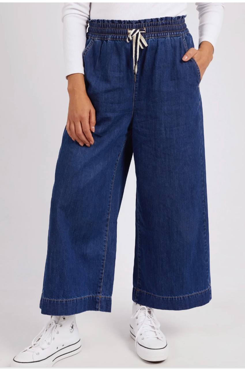 Elm Greta Wide Leg Pant - Mid Blue