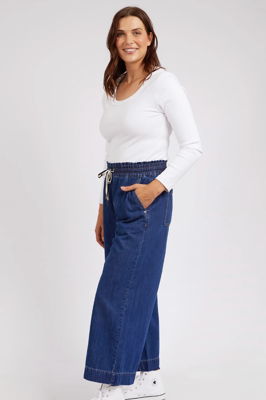 Elm Greta Wide Leg Pant - Mid Blue
