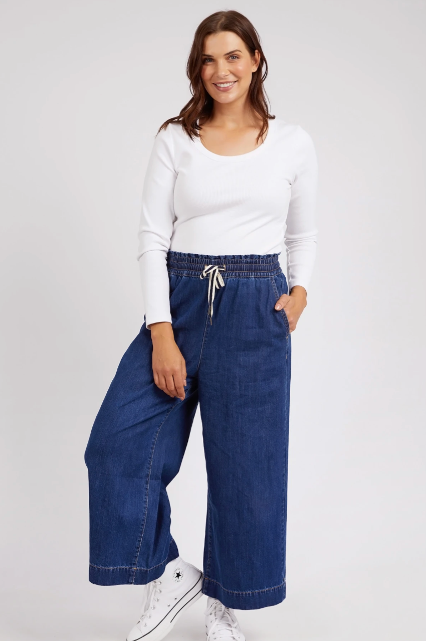 Elm Greta Wide Leg Pant - Mid Blue