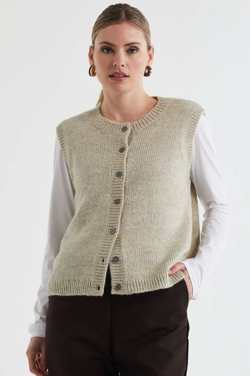LD & Co Button Vest - Oat