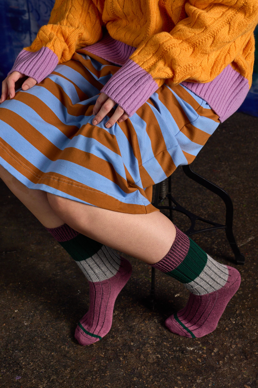 Chunky Rib Wool Socks - Mauve