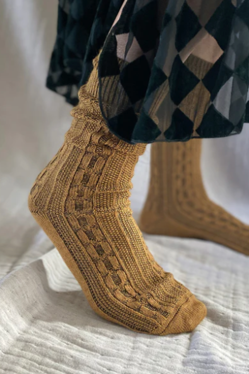 Chunky Cable Merino Socks - Mustard