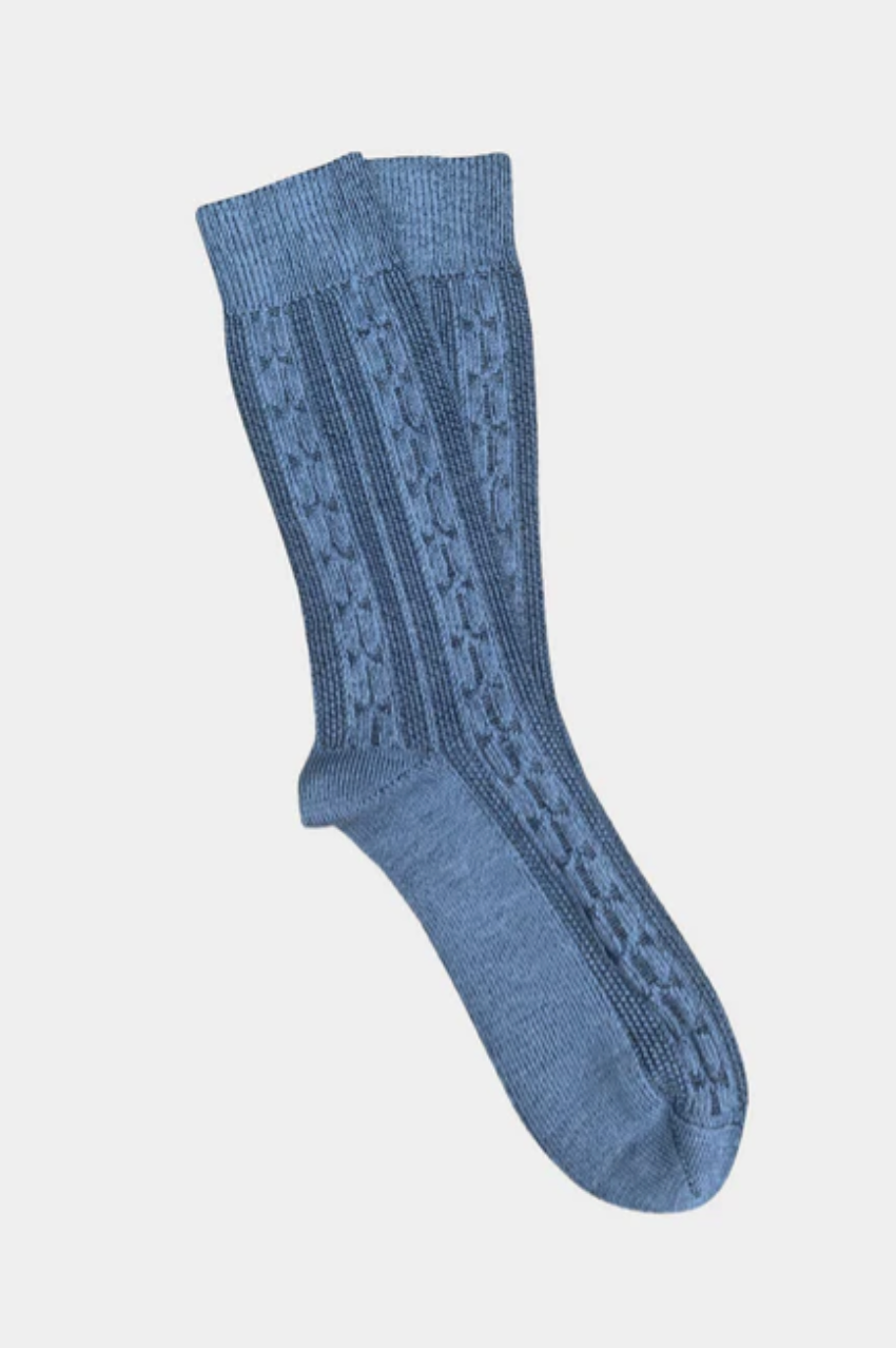 Chunky Cable Merino Socks - Blue