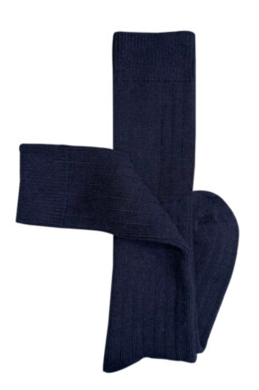 Long Rib Merino Socks - Navy