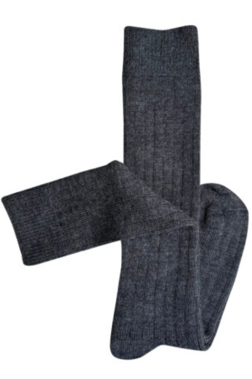 Long Rib Merino Socks - Charcoal