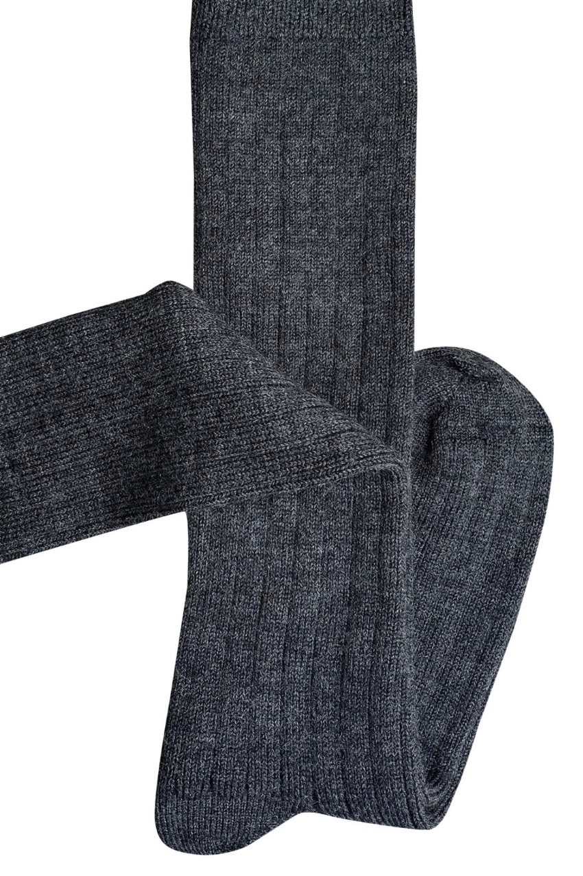 Long Rib Merino Socks - Charcoal
