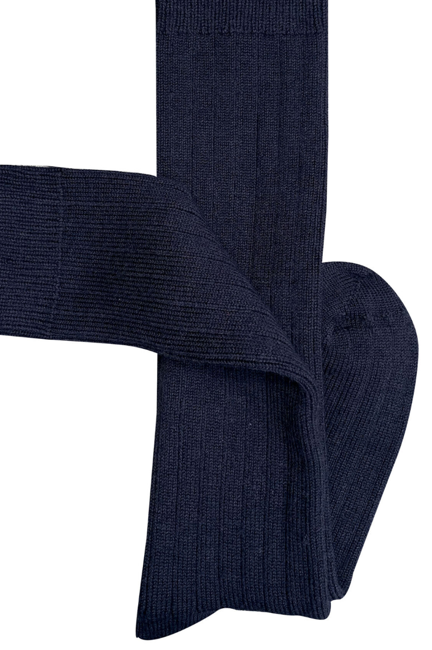 Long Rib Merino Socks - Navy