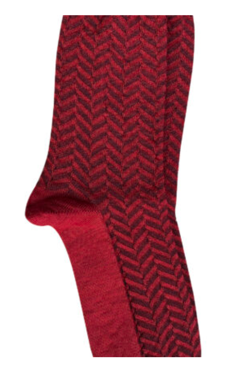 Herringbone Merino Socks - Red